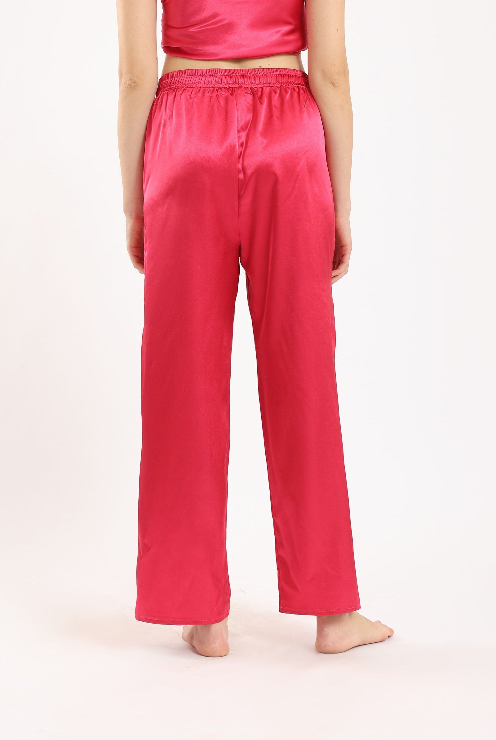 كارينا بنطلون بيجامة ساتان طويل سادة فوشيا