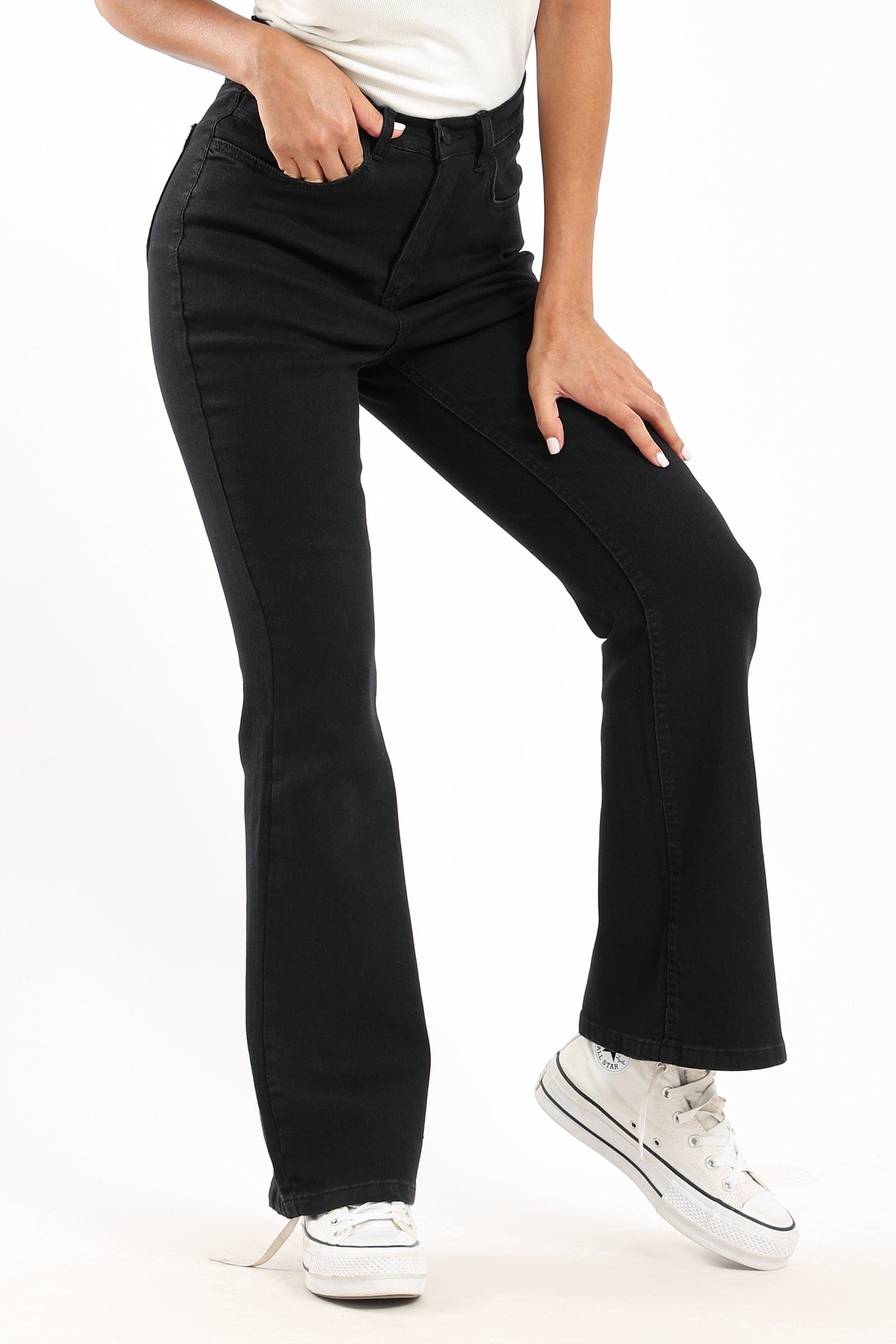 كارينا بنطلون جينز واسع من أسفل من القطن