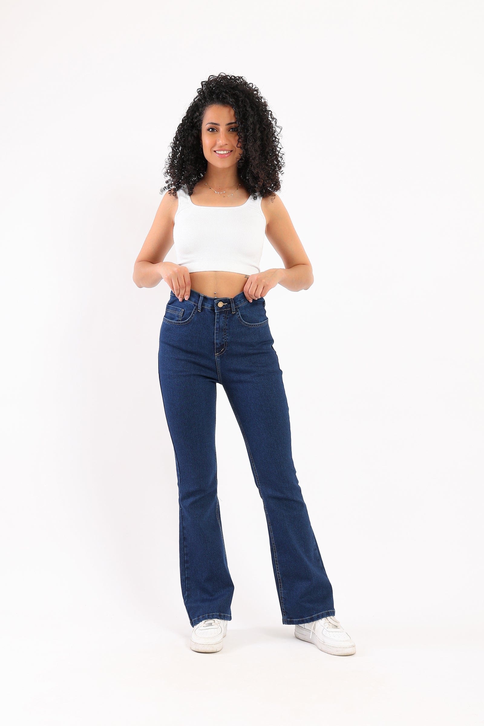 كارينا بنطلون جينز واسع من أسفل من القطن