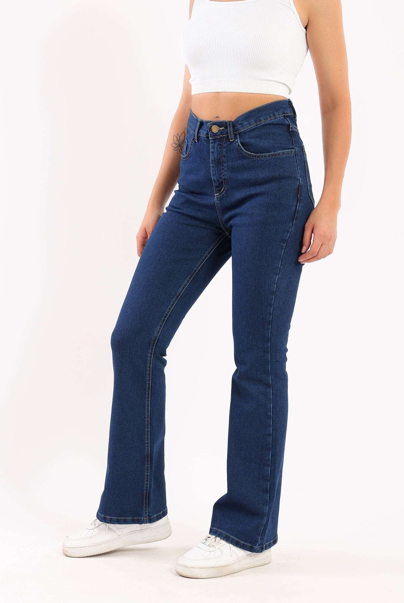 كارينا بنطلون جينز واسع من أسفل من القطن