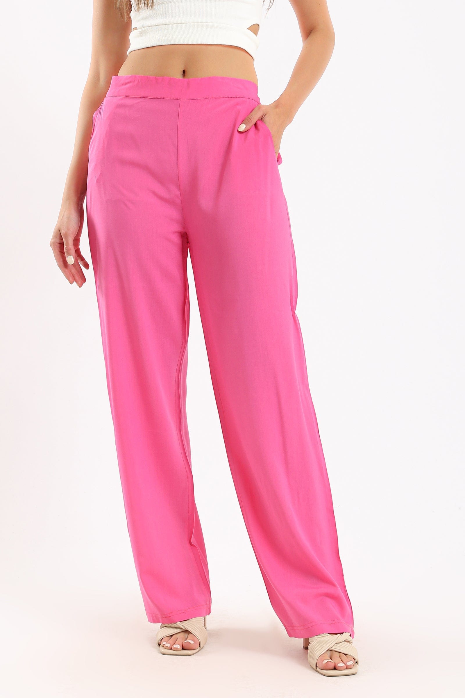 كارينا بنطلون قطن نسائي مريح بخصر مرتفع فوشيا