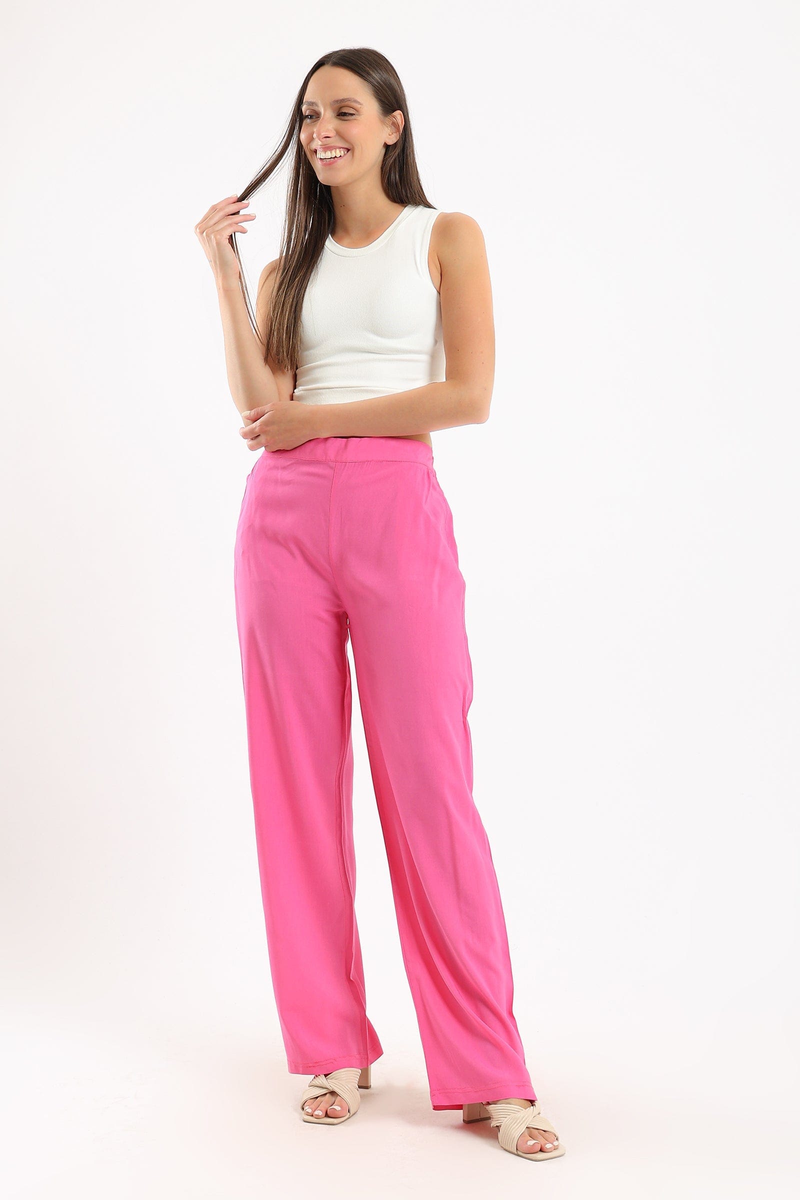 كارينا بنطلون قطن نسائي مريح بخصر مرتفع فوشيا
