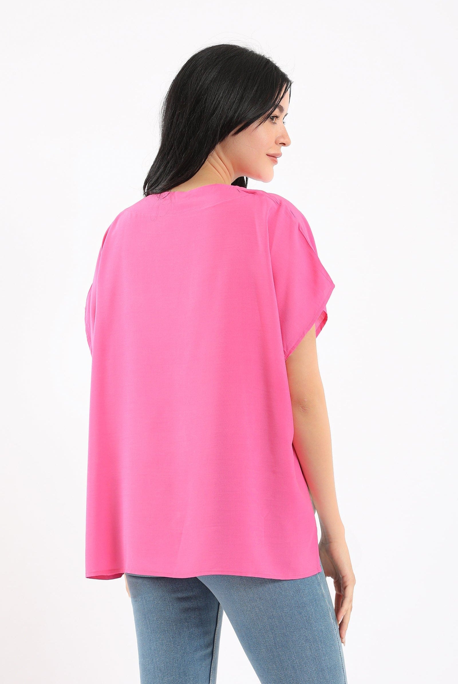 كارينا بلوزة حريمي سادة بحواف باللون الأبيض