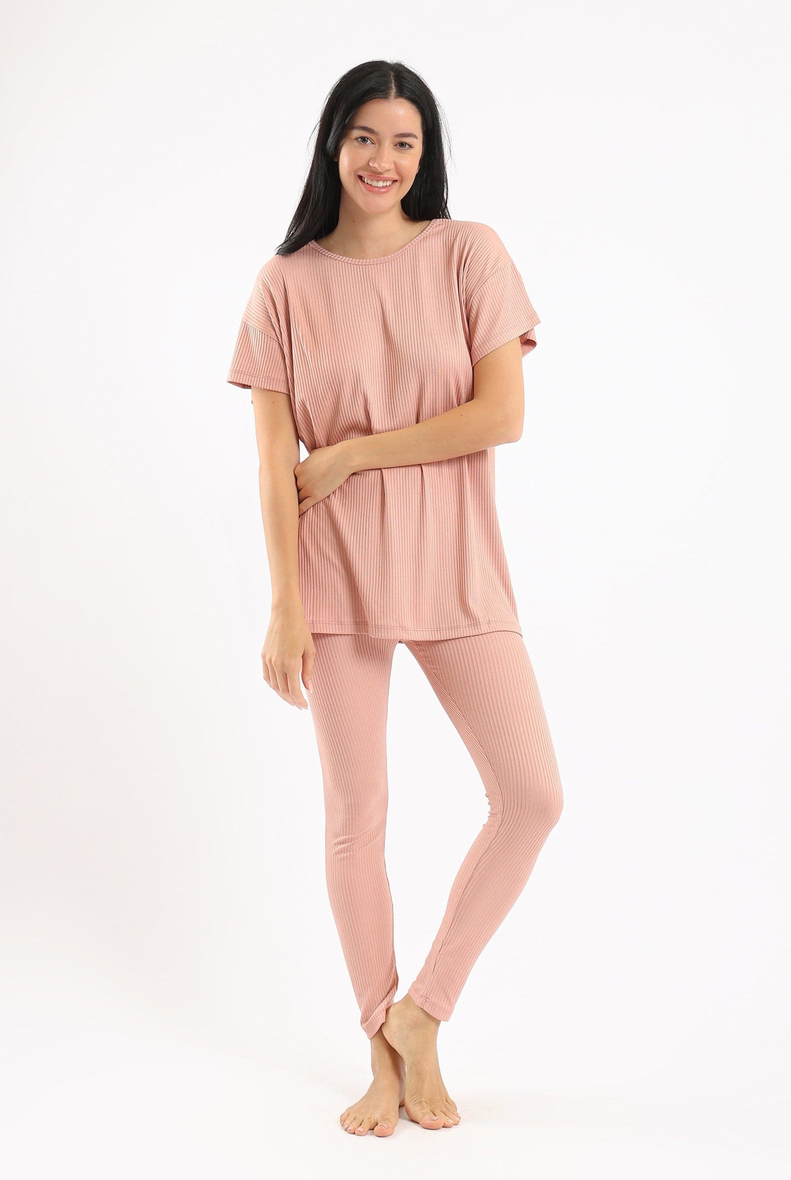كارينا طقم بيجامة مضلع تيشيرت نص كم وبنطلون