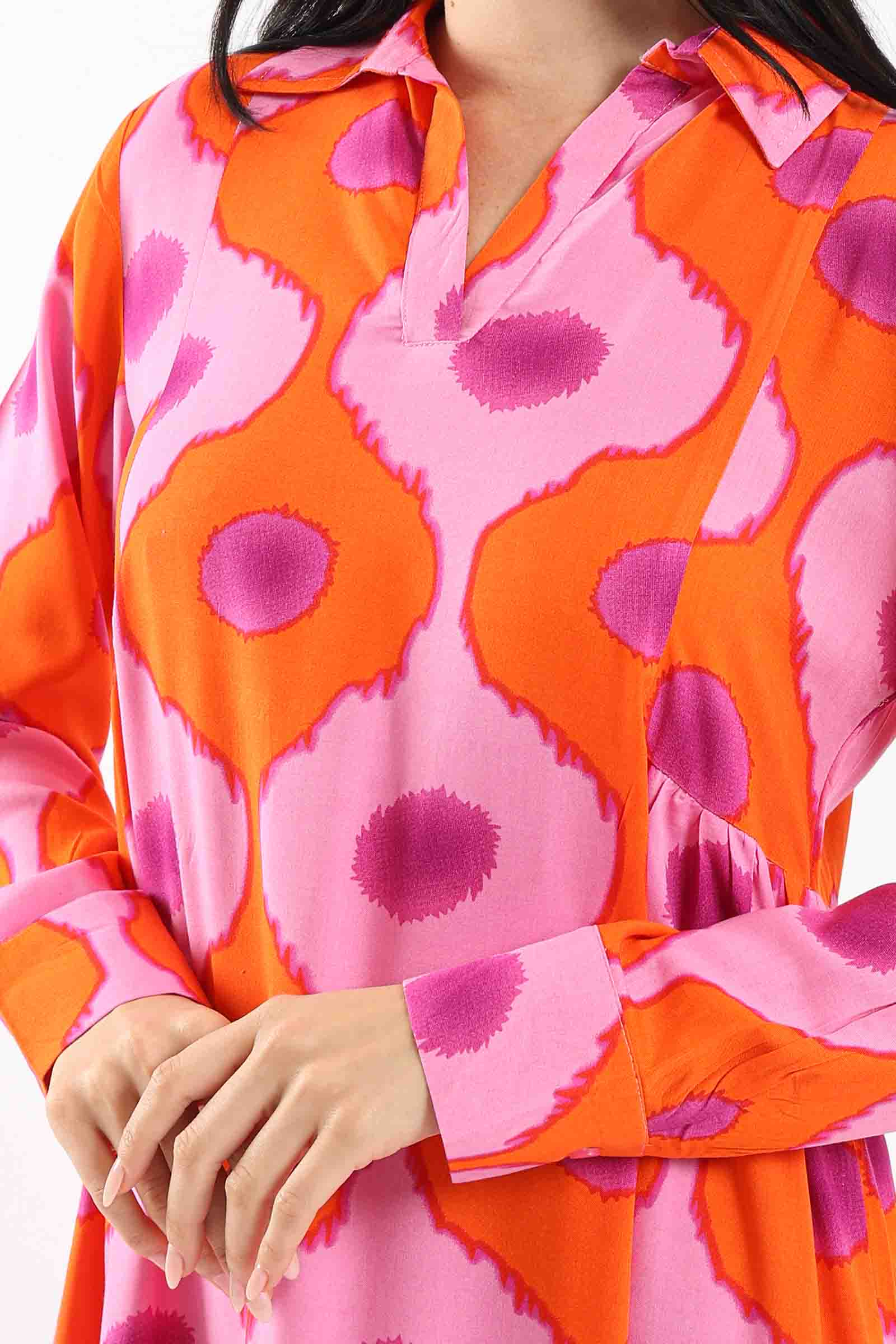 كارينا فستان طويل مطبوع كم طويل نسائي ملون