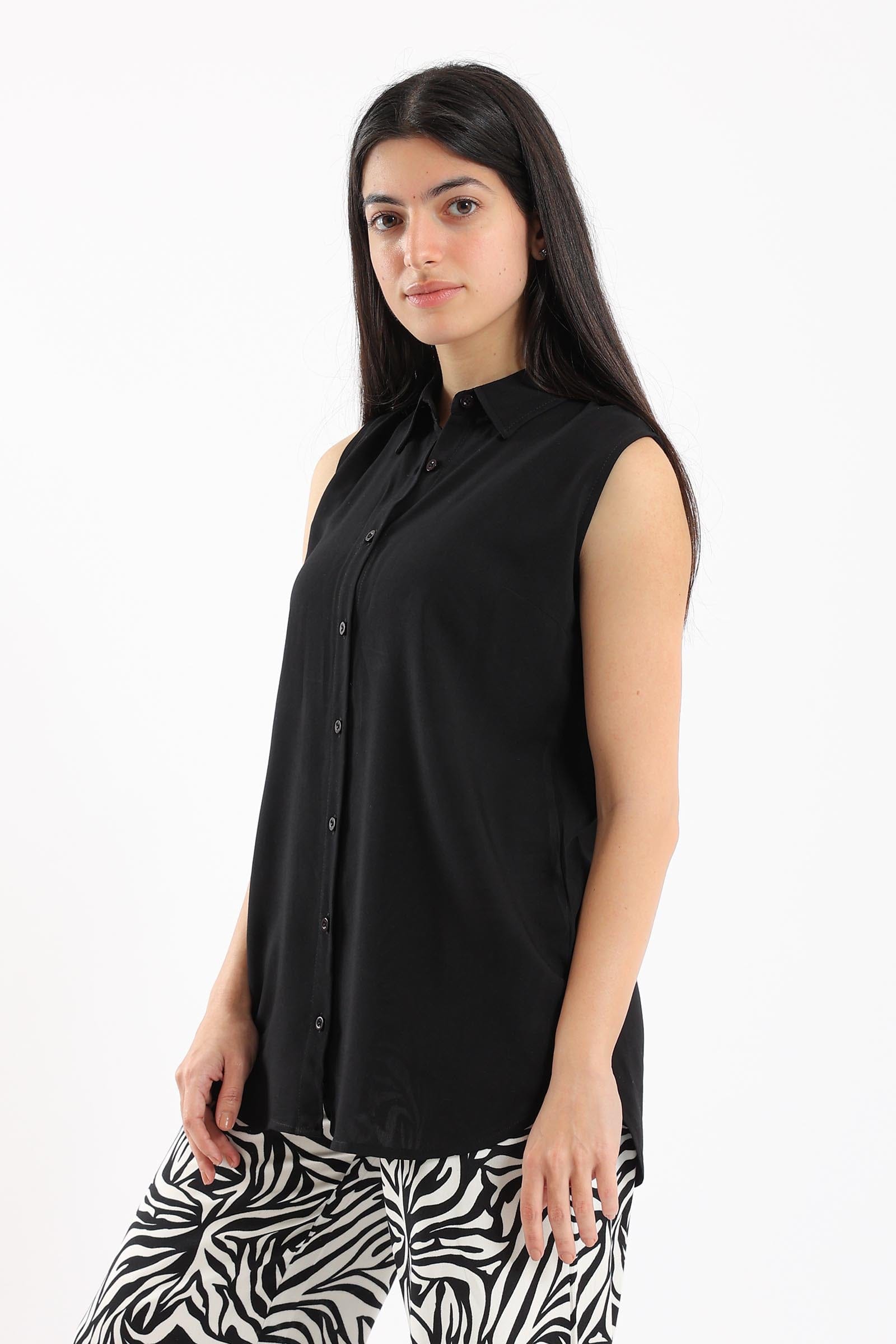 كارينا قميص سادة بأزرار أمامية وبياقة كت