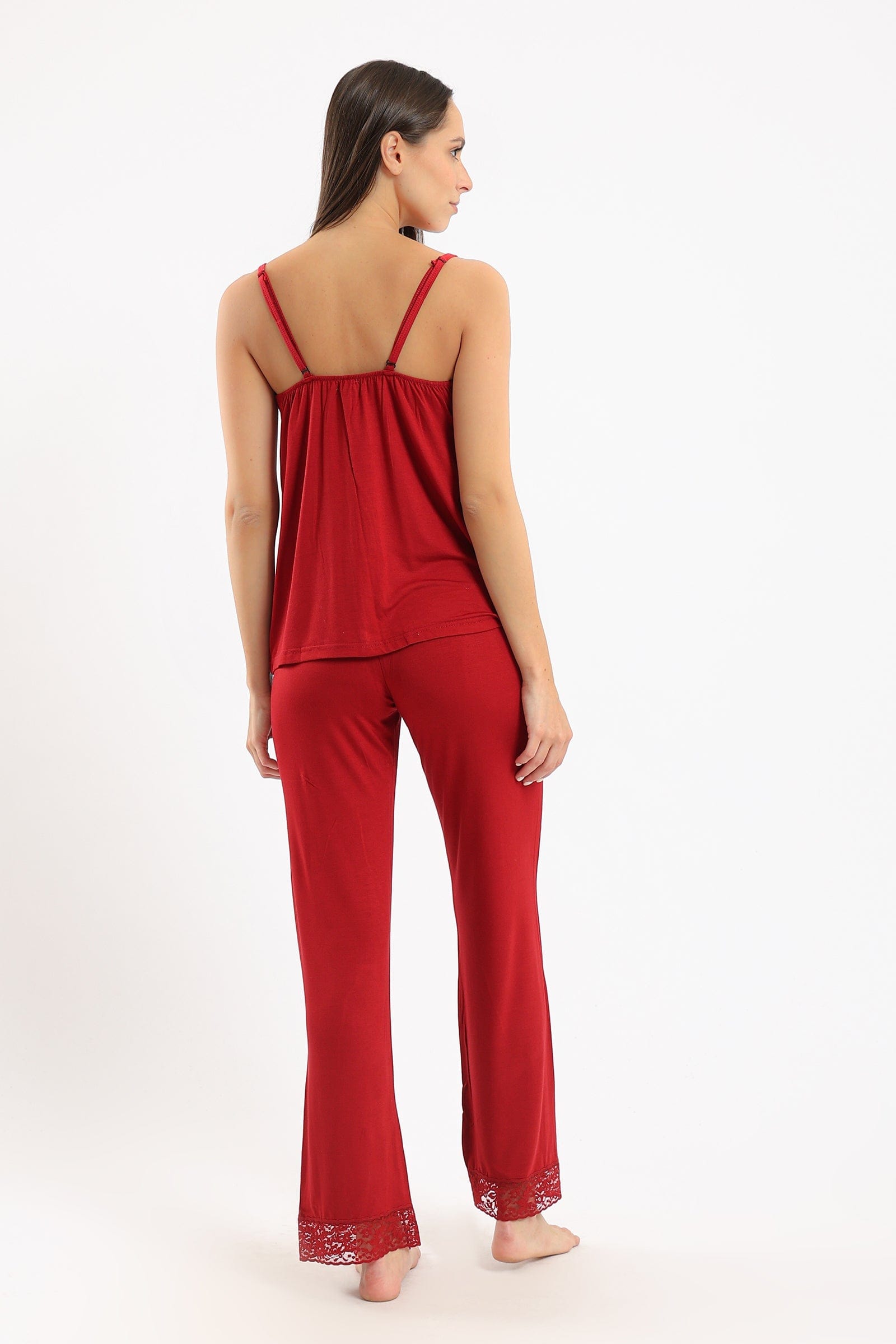 كارينا طقم بيجامة تيشيرت بدانتيل أمامي وبنطلون