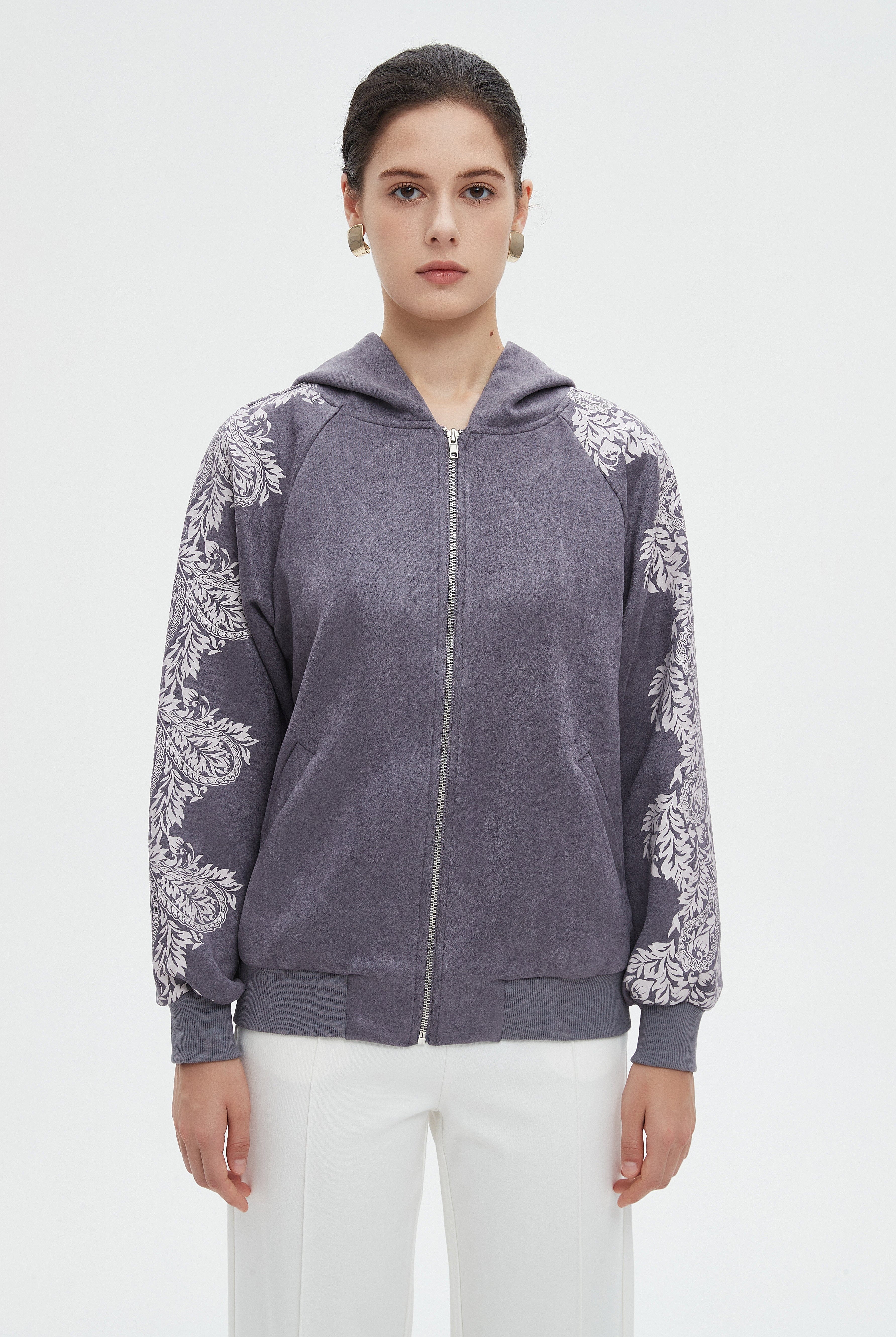 ميكا سويت شيرت بسحاب مطبوع باكمام