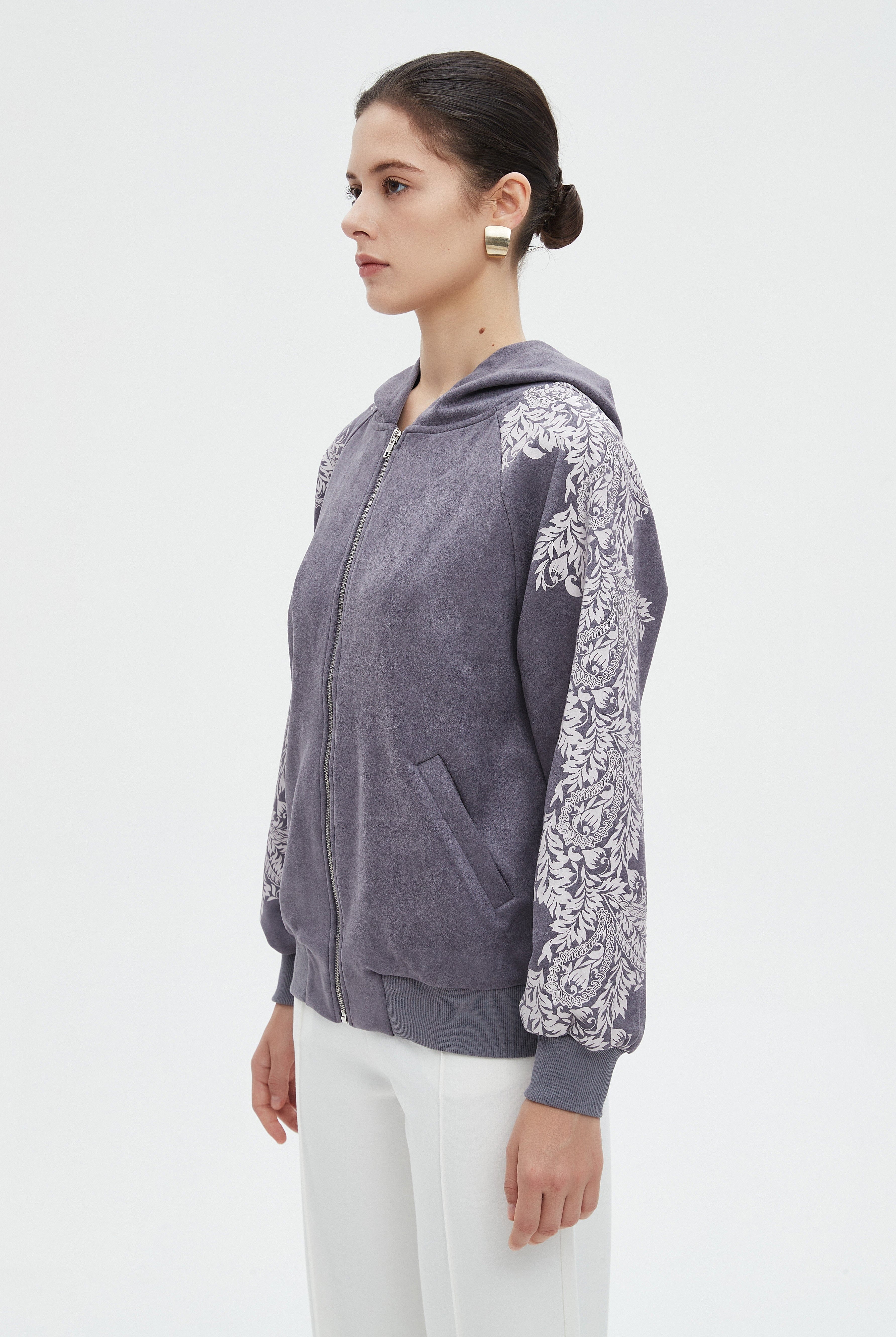 ميكا سويت شيرت بسحاب مطبوع باكمام