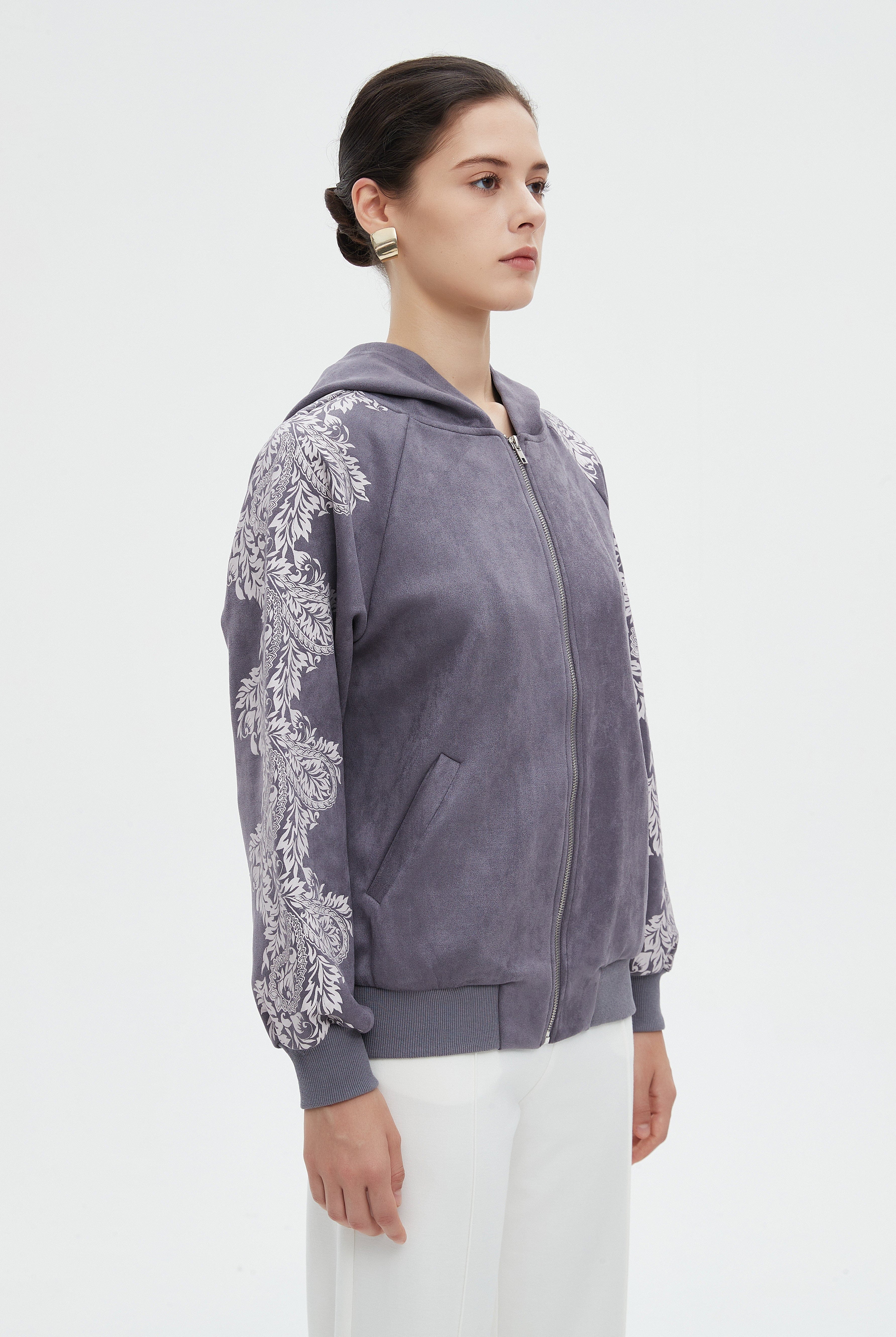 ميكا سويت شيرت بسحاب مطبوع باكمام