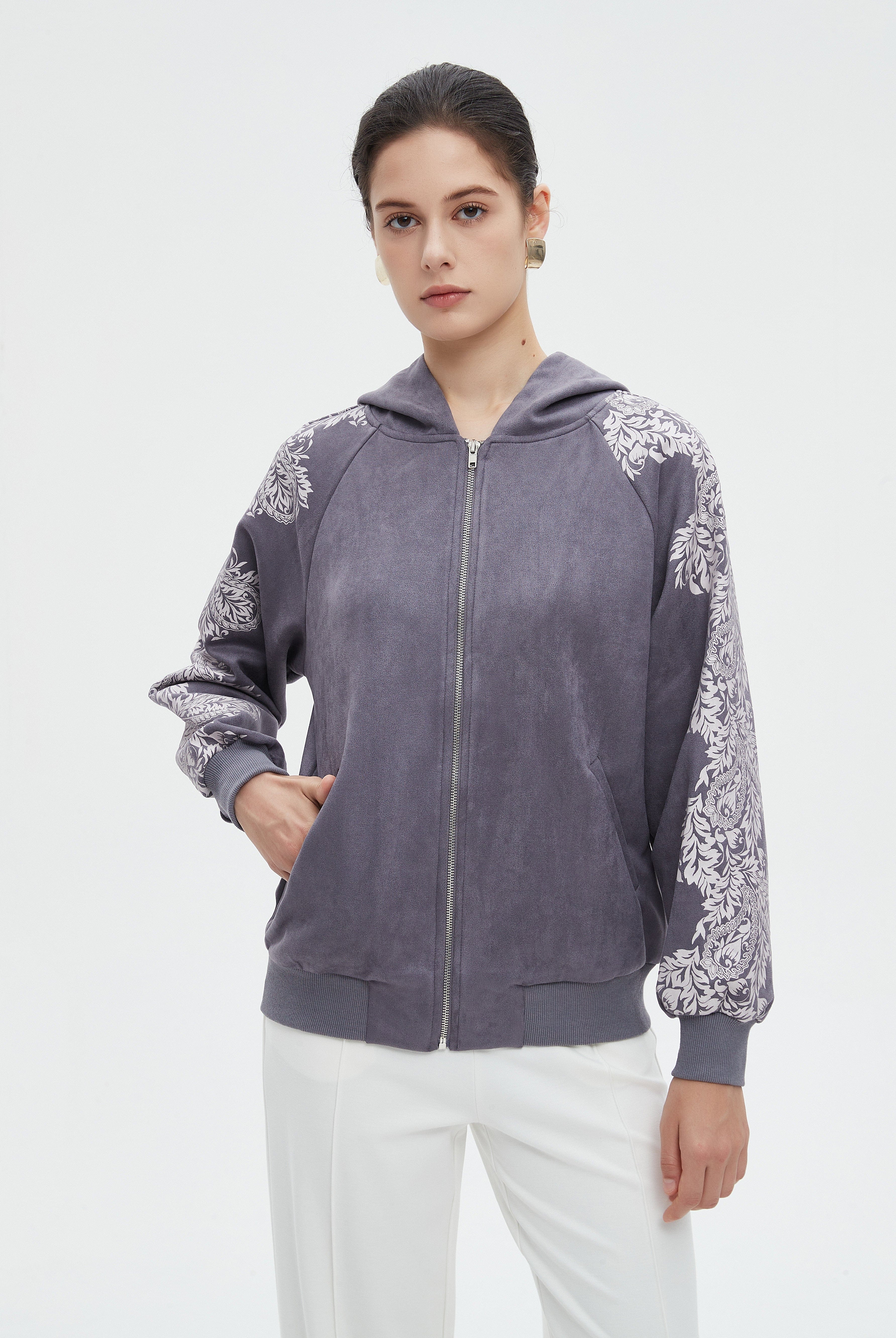 ميكا سويت شيرت بسحاب مطبوع باكمام