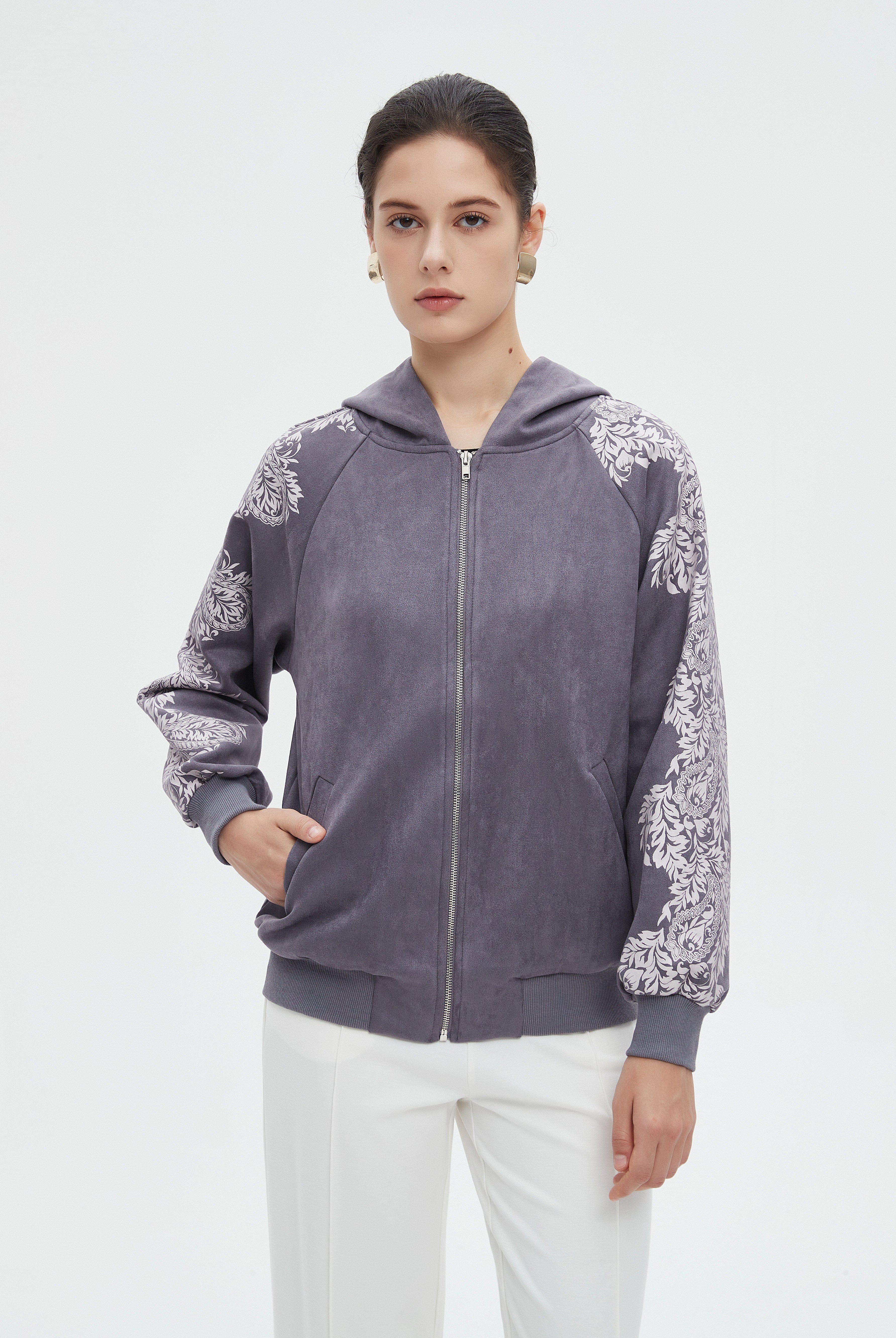 ميكا سويت شيرت بسحاب مطبوع باكمام