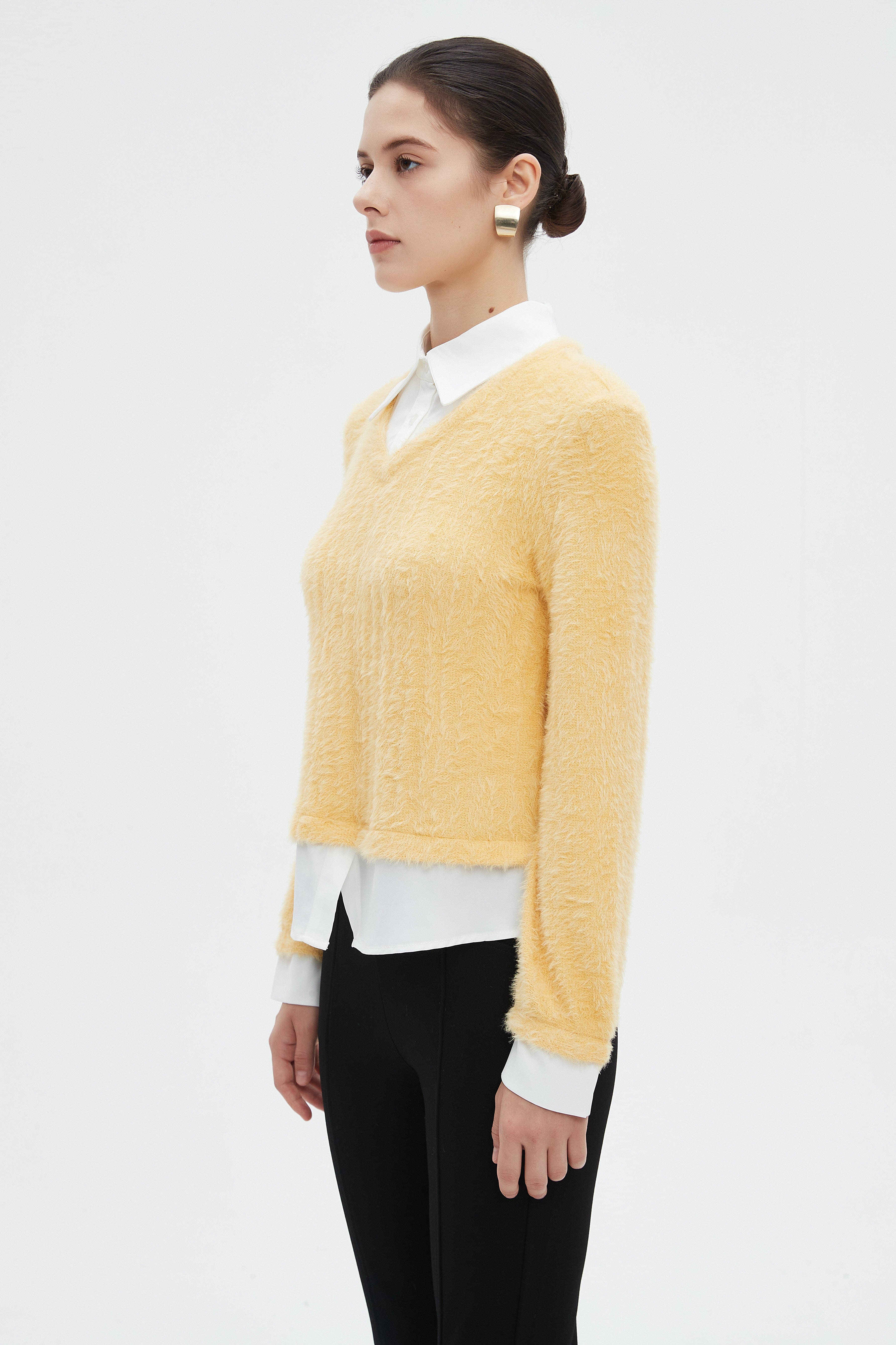 ميكا بلوزة نسائية شتوية ساده بكم طويل وفتحة على شكل V