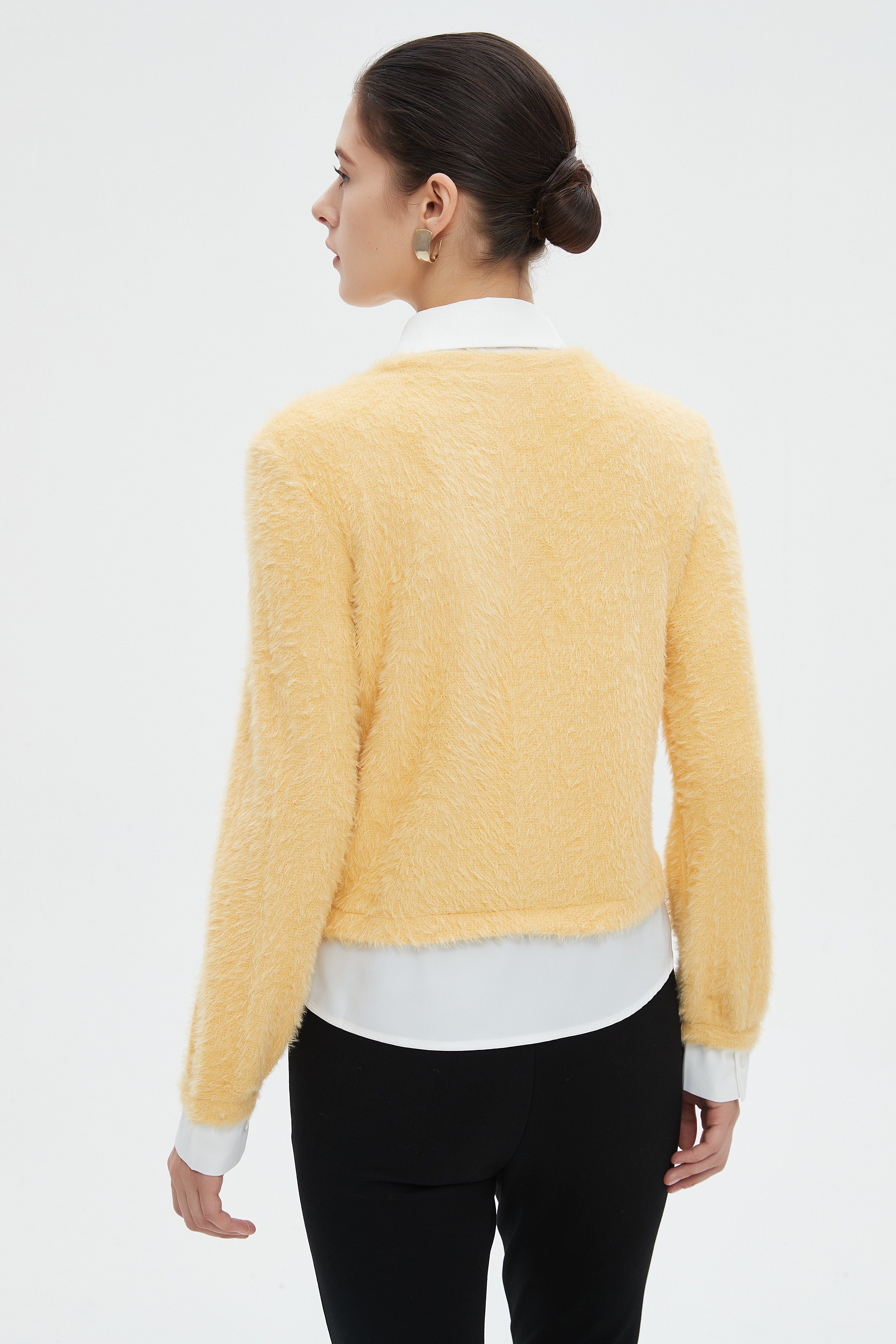 ميكا بلوزة نسائية شتوية ساده بكم طويل وفتحة على شكل V