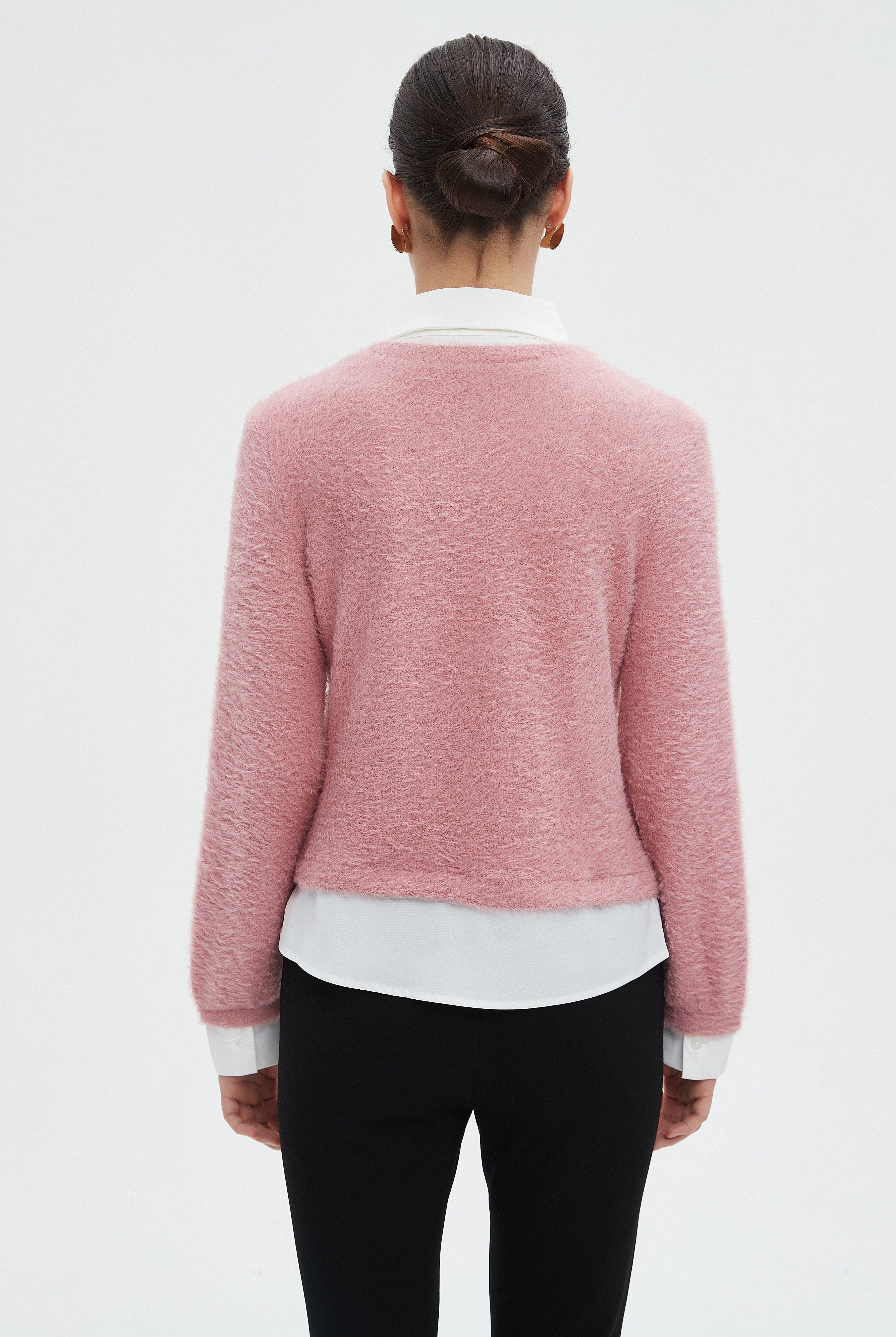 ميكا بلوزة نسائية شتوية ساده بكم طويل وفتحة على شكل V