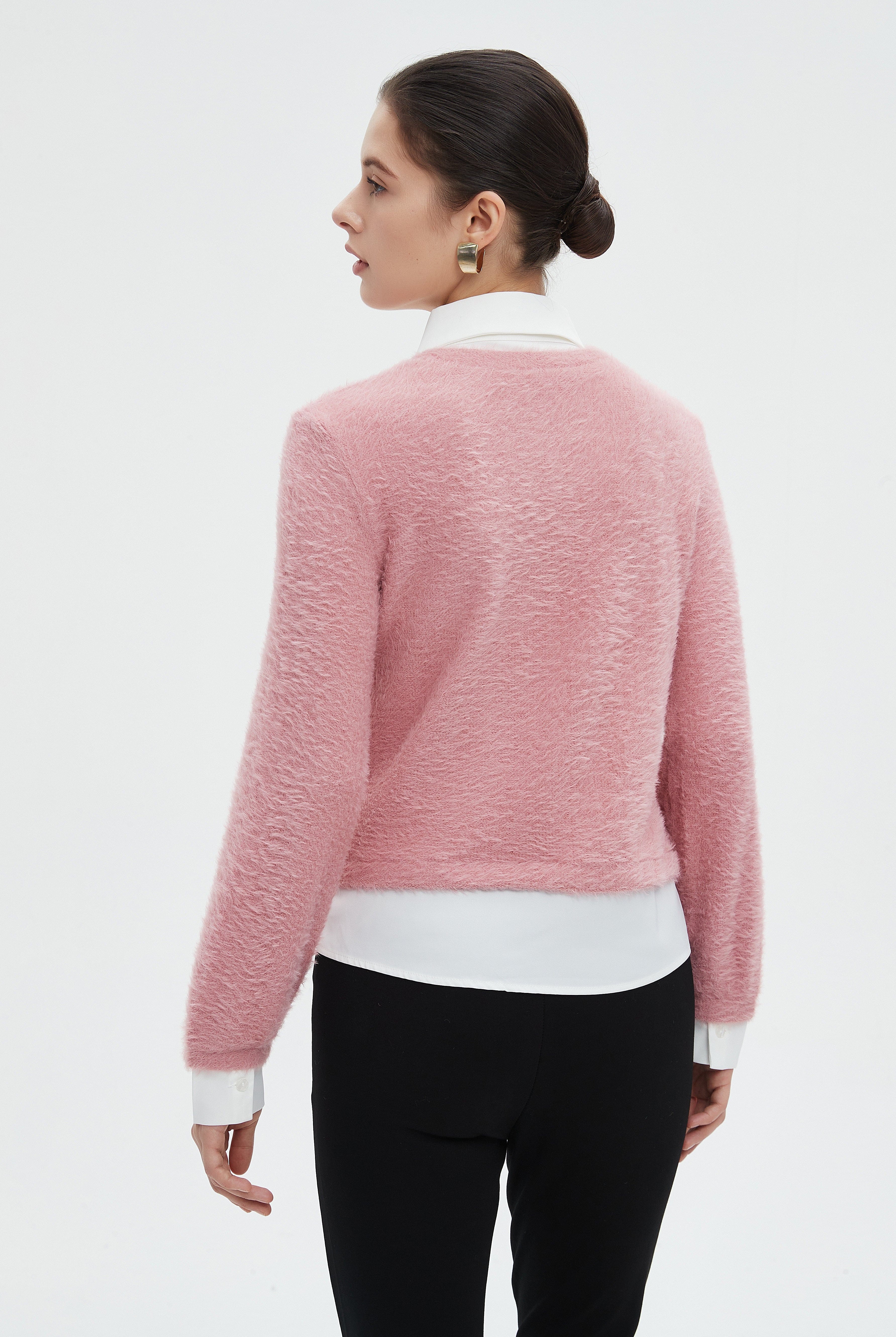 ميكا بلوزة نسائية شتوية ساده بكم طويل وفتحة على شكل V