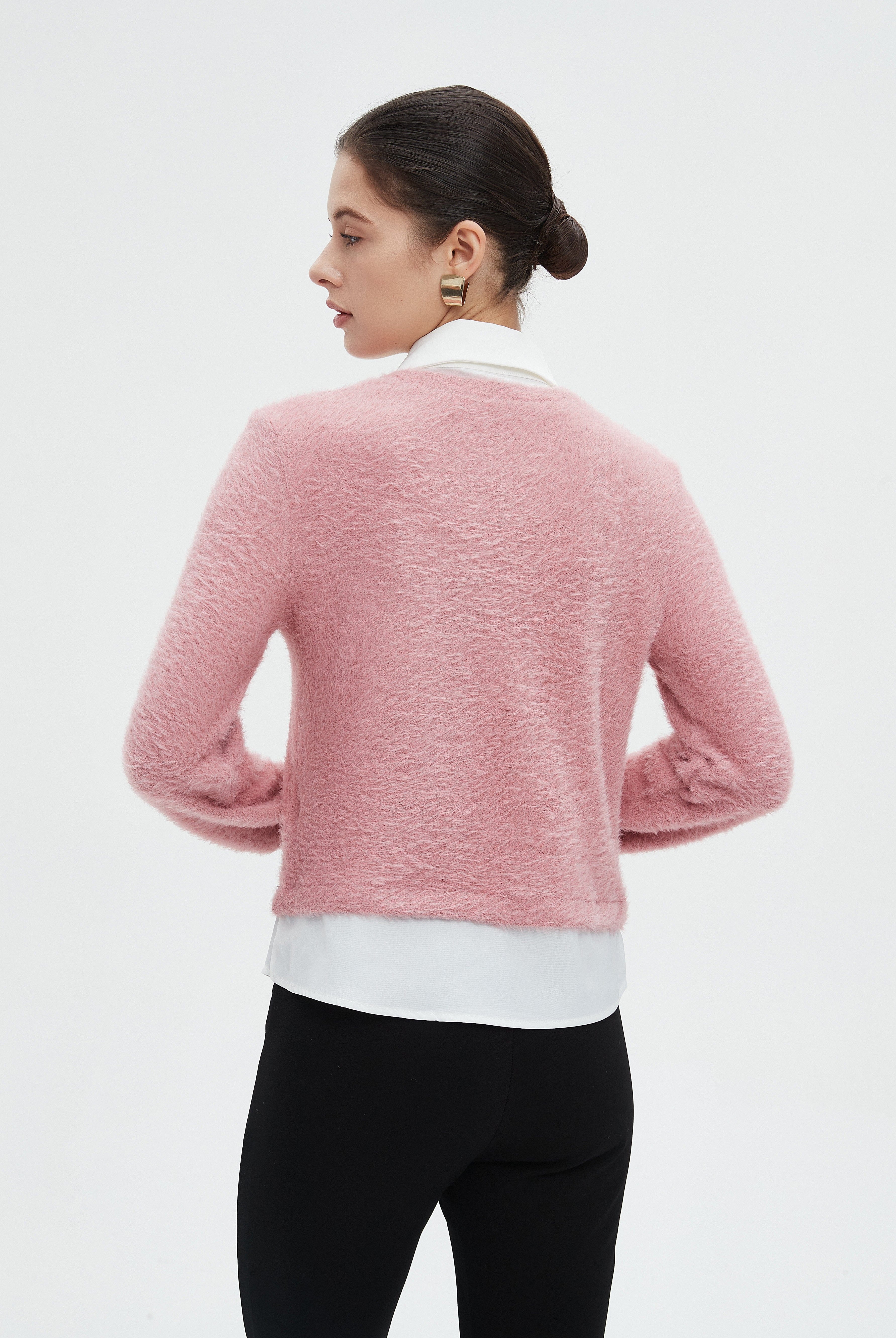 ميكا بلوزة نسائية شتوية ساده بكم طويل وفتحة على شكل V