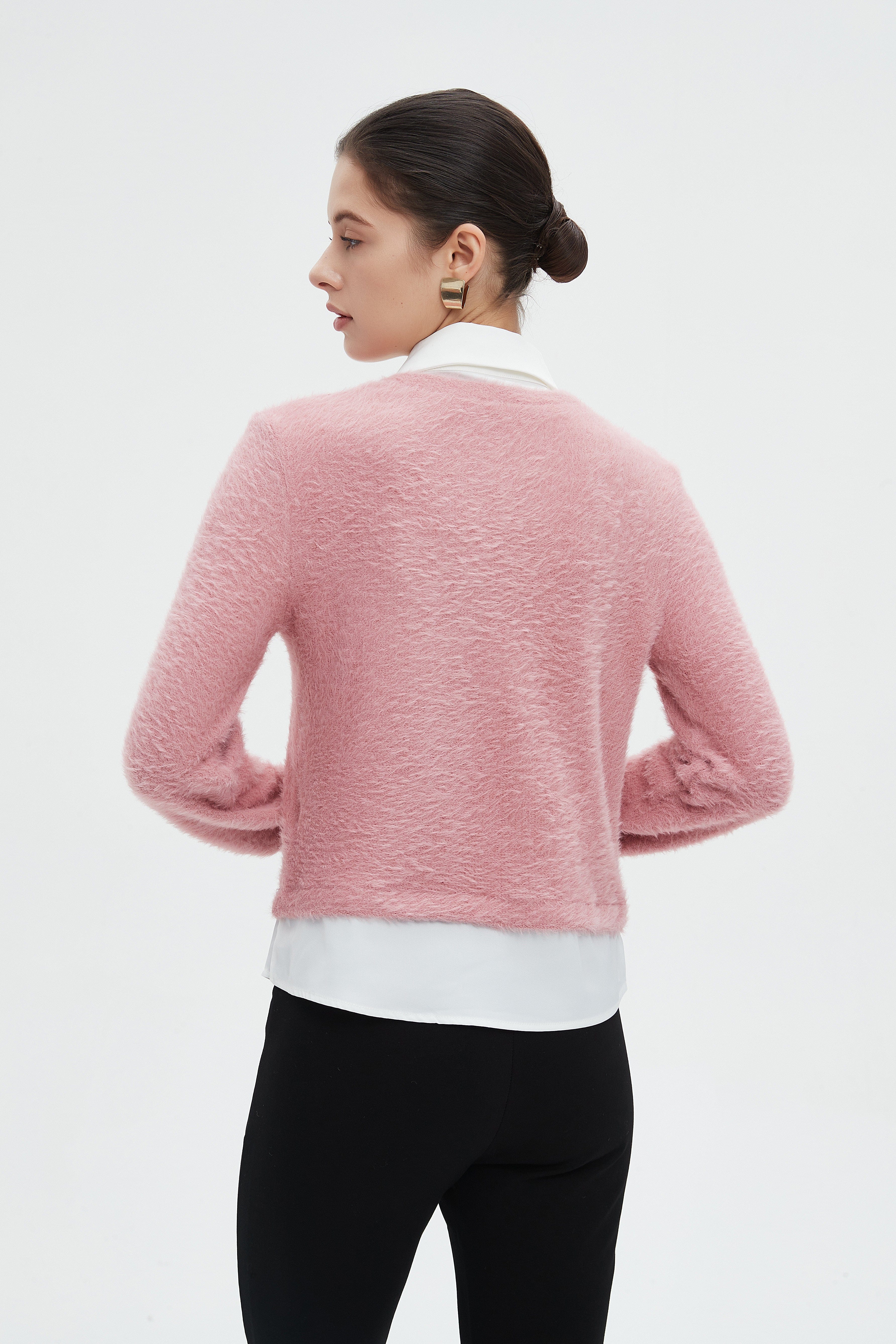 ميكا بلوزة نسائية شتوية ساده بكم طويل وفتحة على شكل V