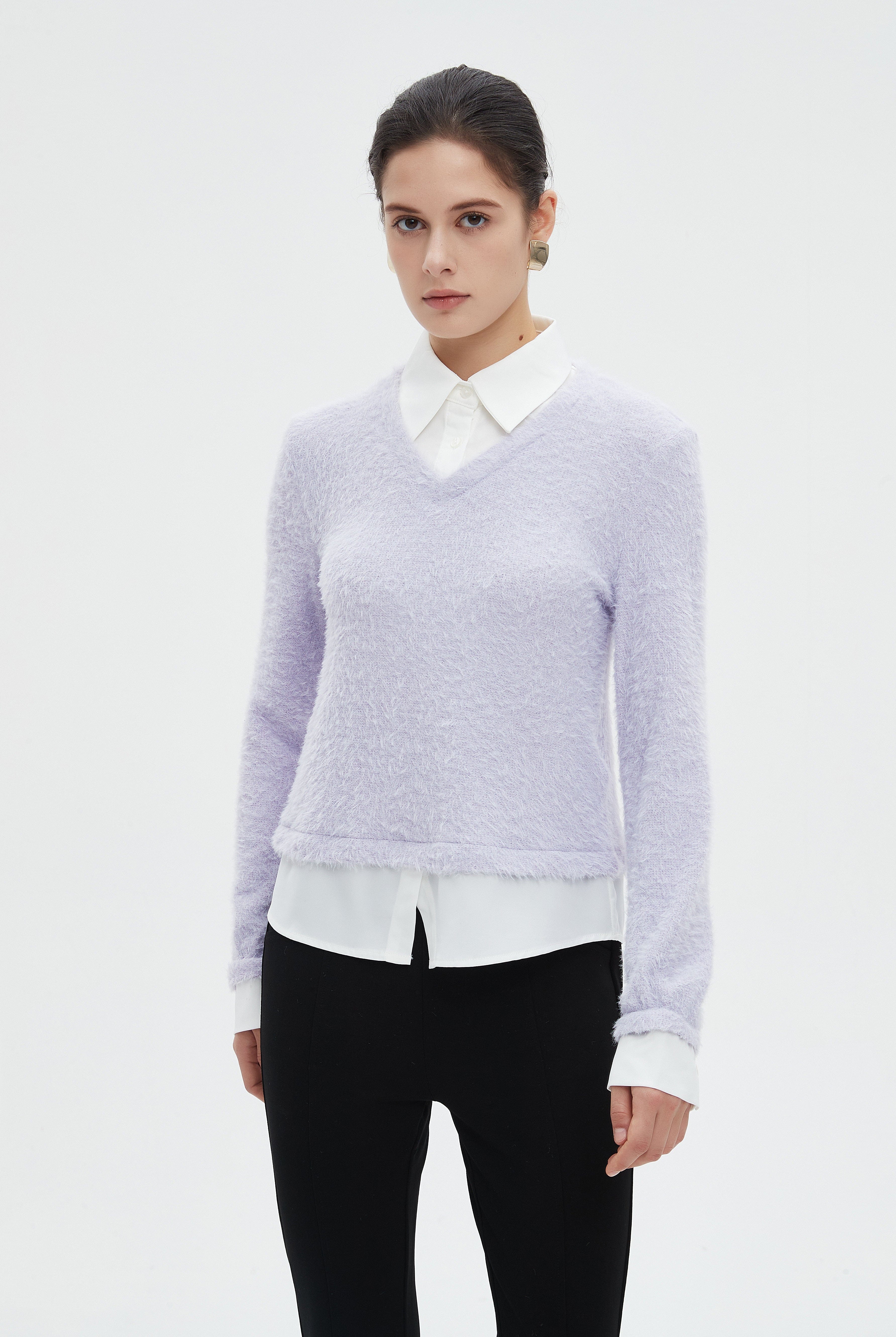 ميكا بلوزة نسائية شتوية ساده بكم طويل وفتحة على شكل V