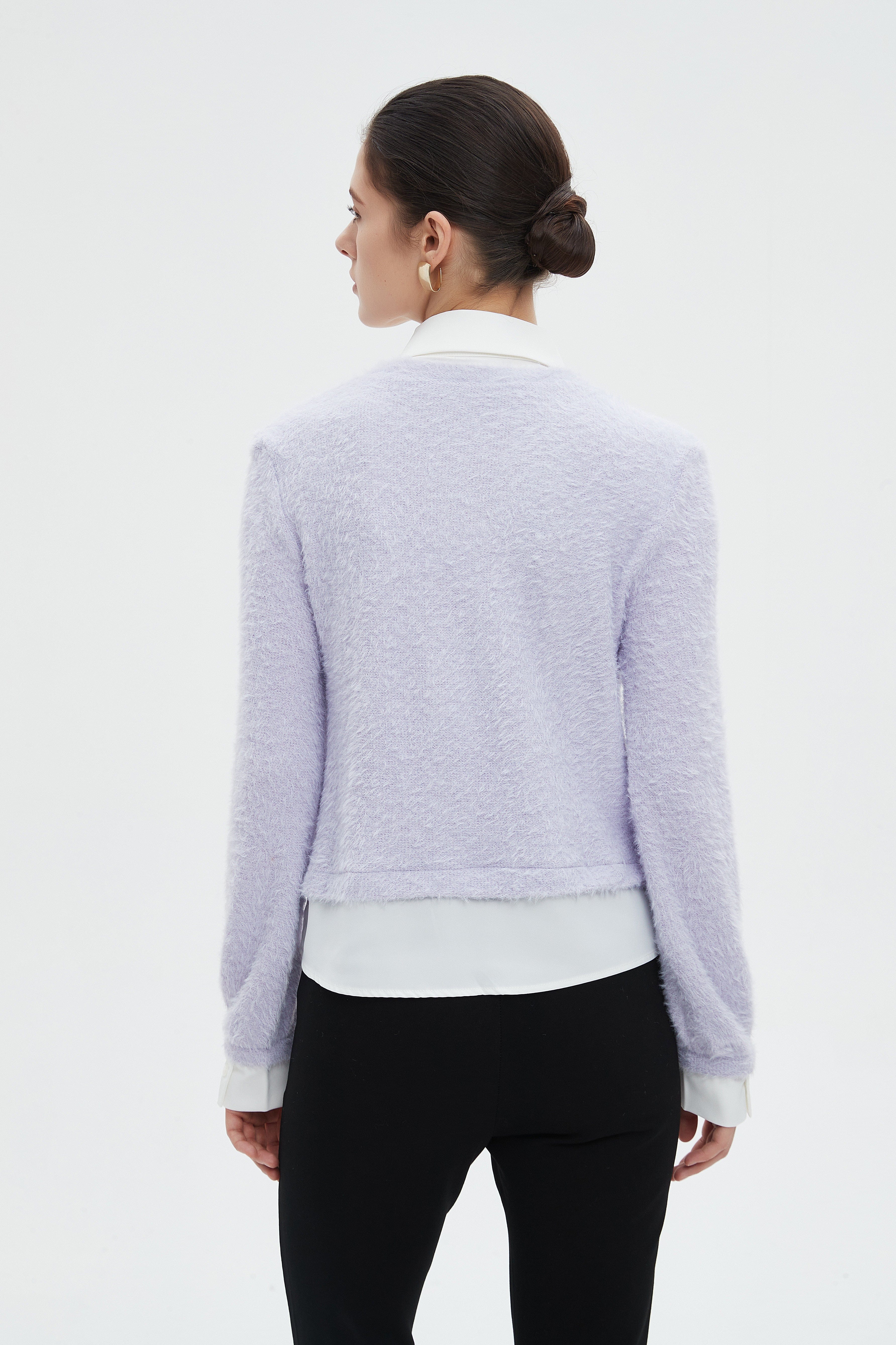 ميكا بلوزة نسائية شتوية ساده بكم طويل وفتحة على شكل V