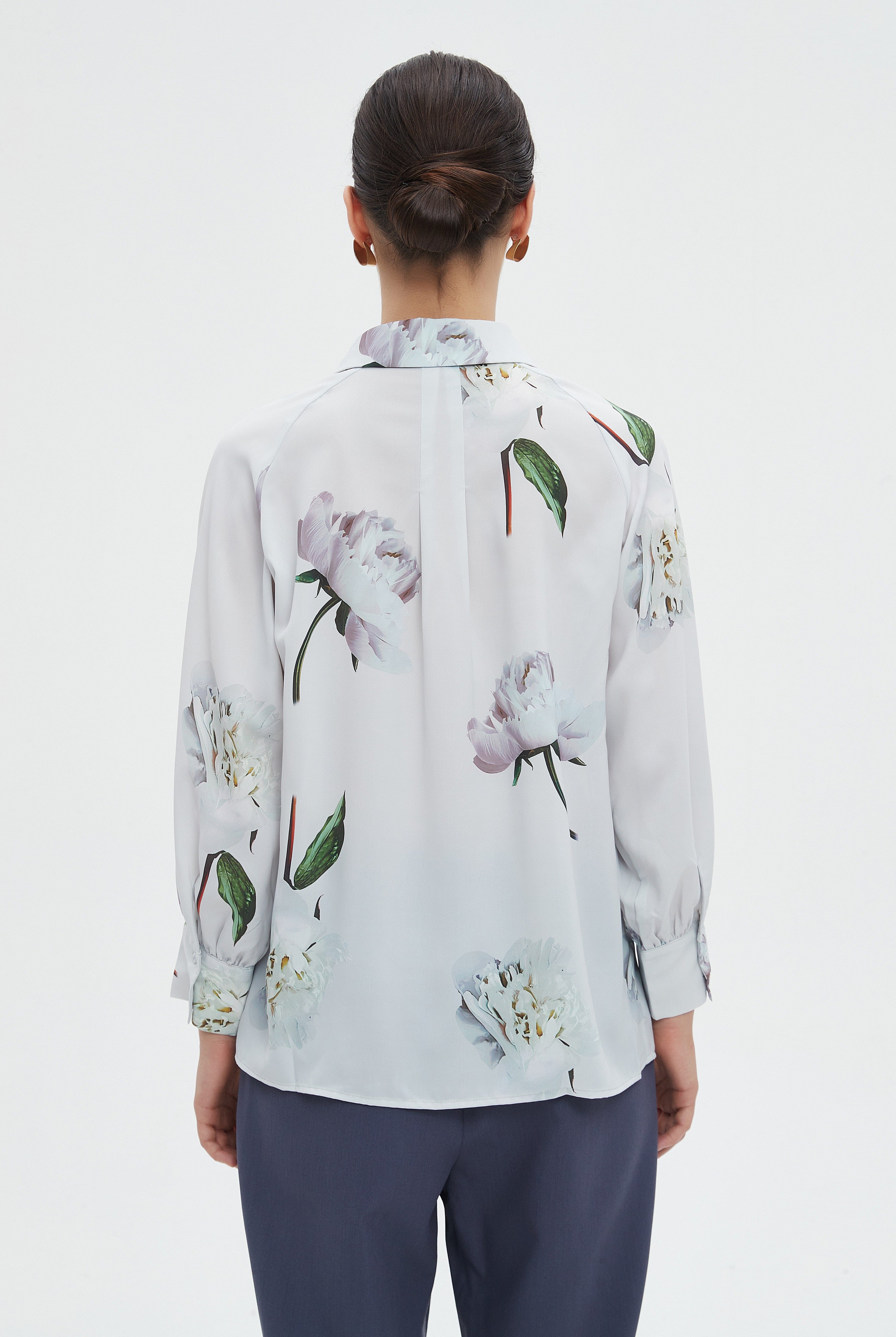 ميكا بلوزة طويلة نسائية بياقه وكم طويل وطبعة أزهار