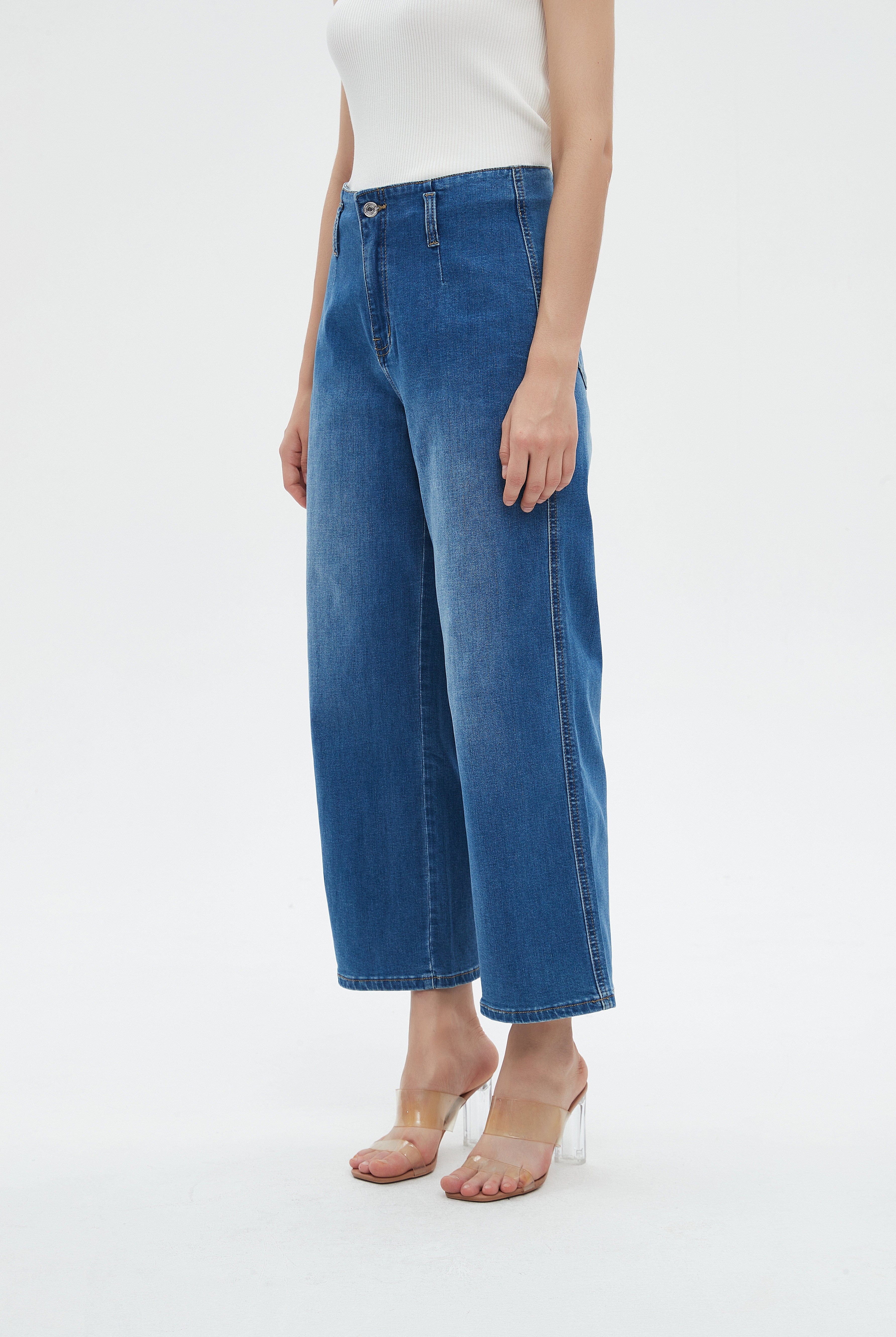 ميكا بنطلون جينز نسائي برجل 3/4 واسعة