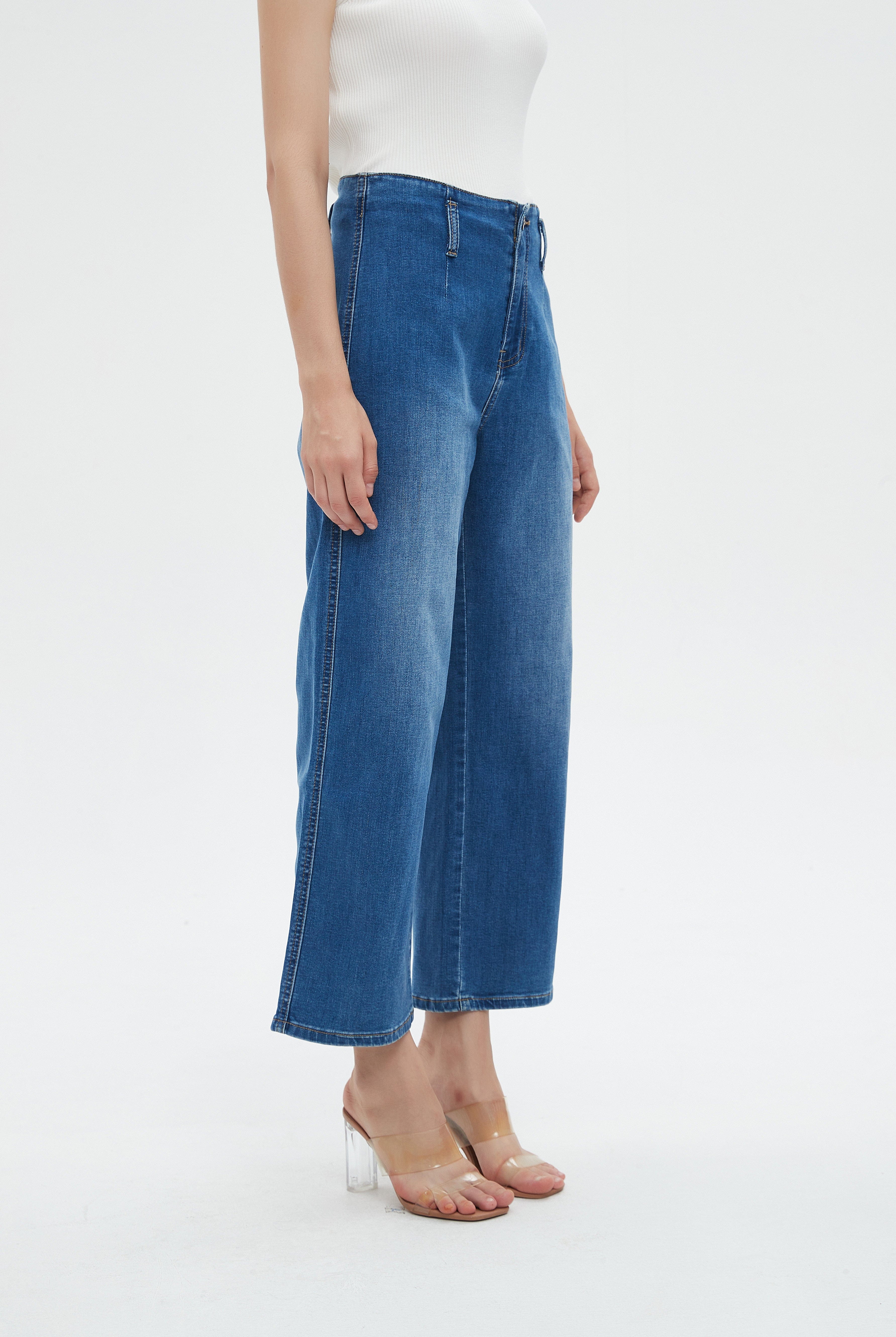 ميكا بنطلون جينز نسائي برجل 3/4 واسعة