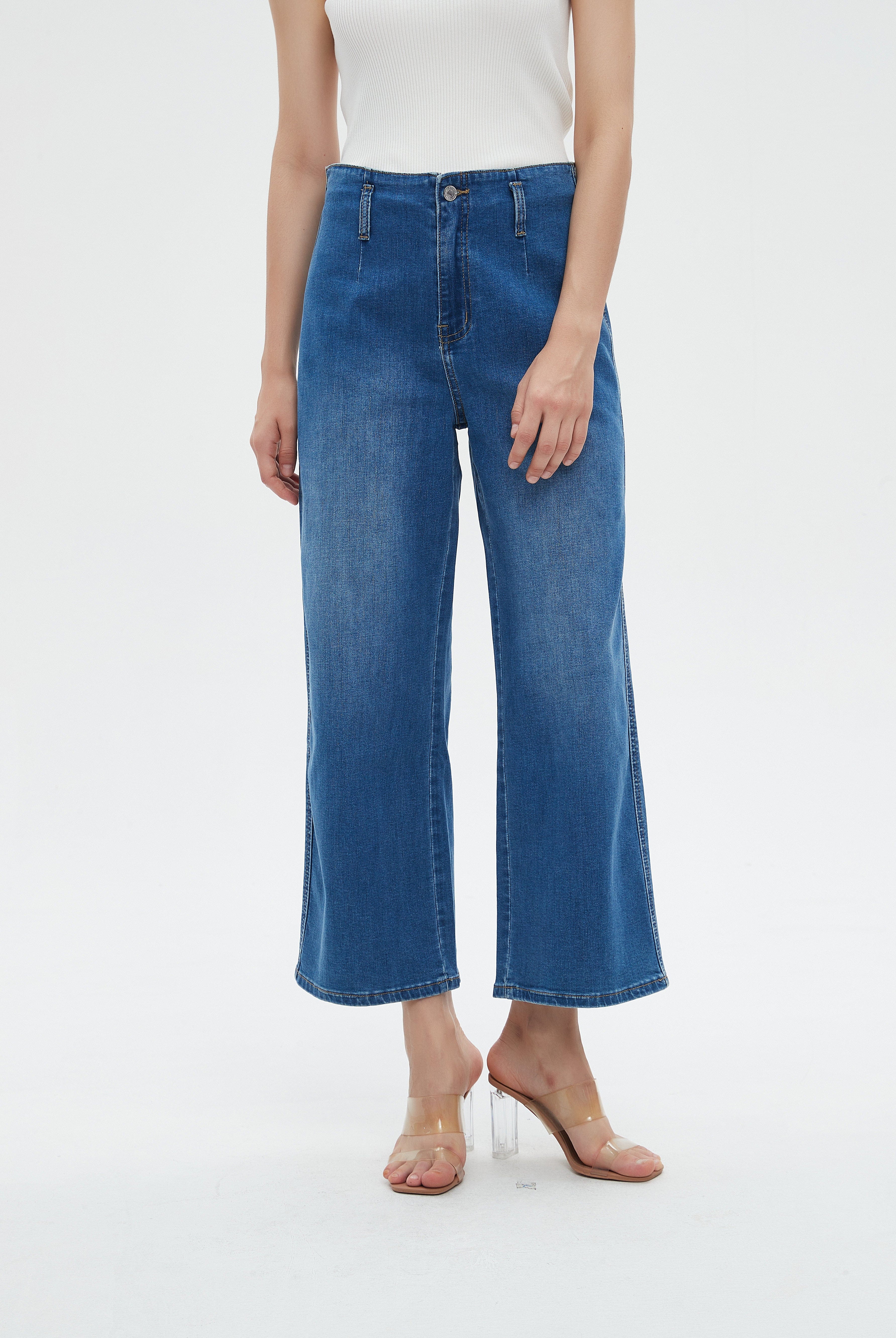 ميكا بنطلون جينز نسائي برجل 3/4 واسعة