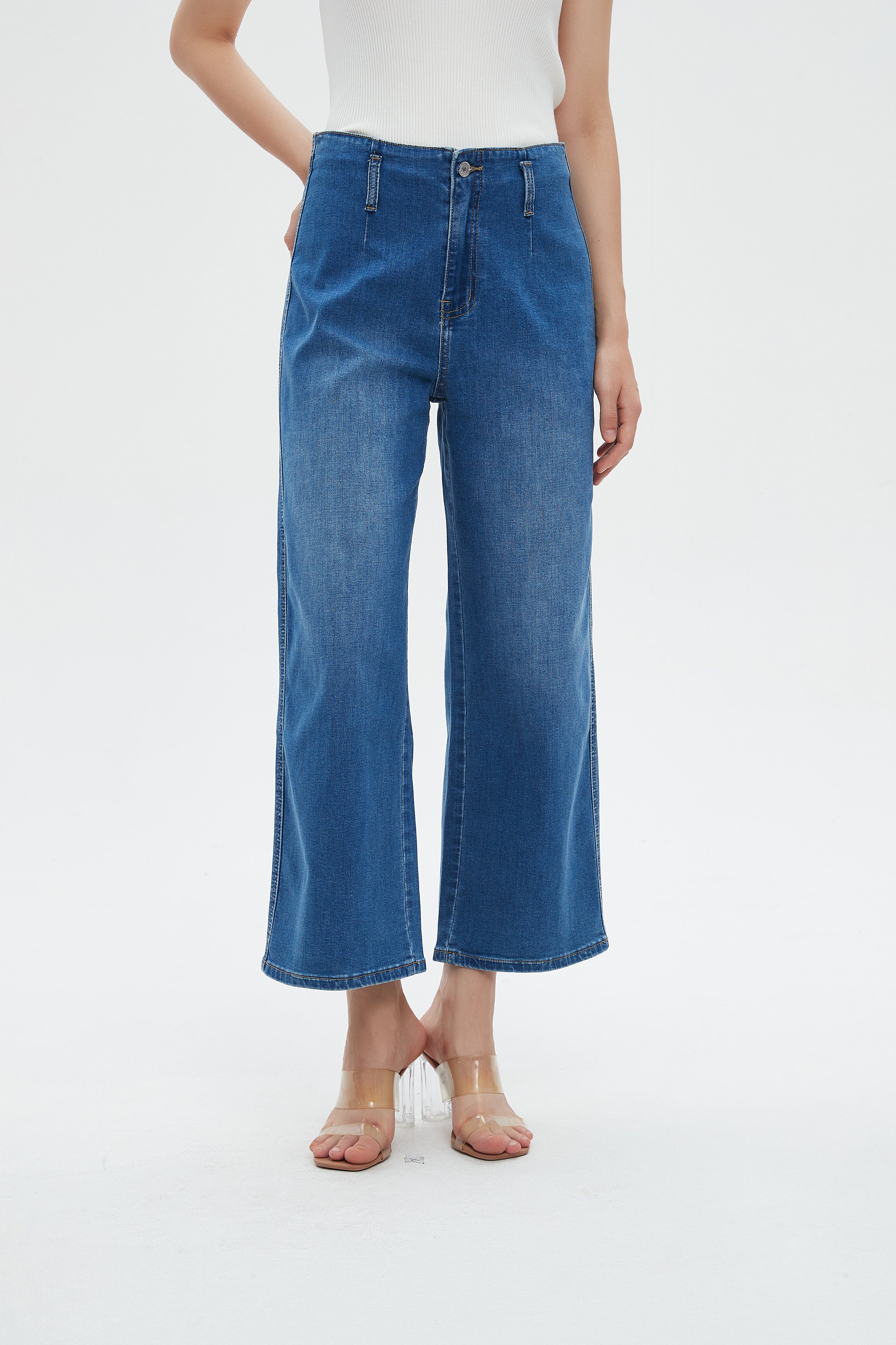 ميكا بنطلون جينز نسائي برجل 3/4 واسعة