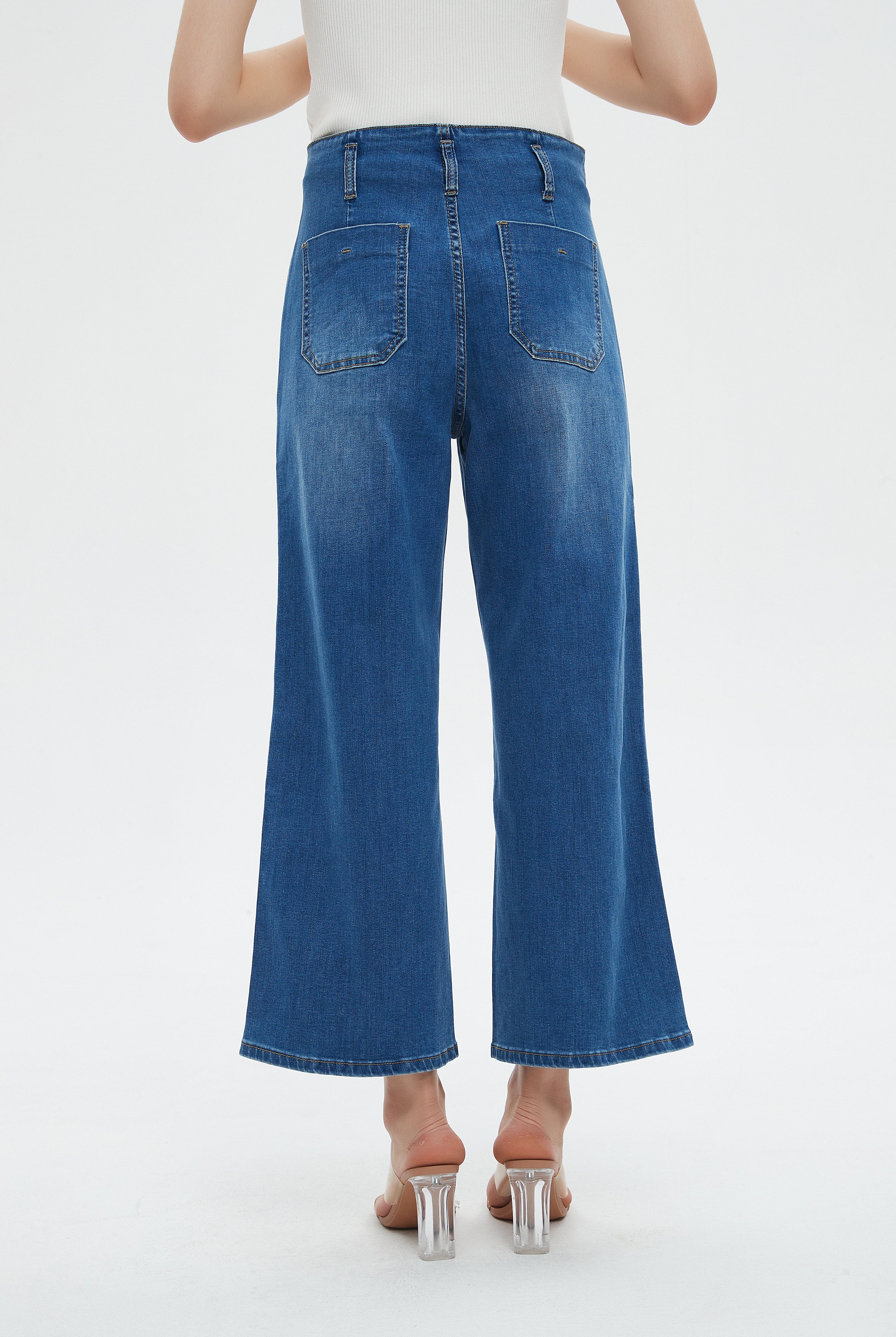 ميكا بنطلون جينز نسائي برجل 3/4 واسعة