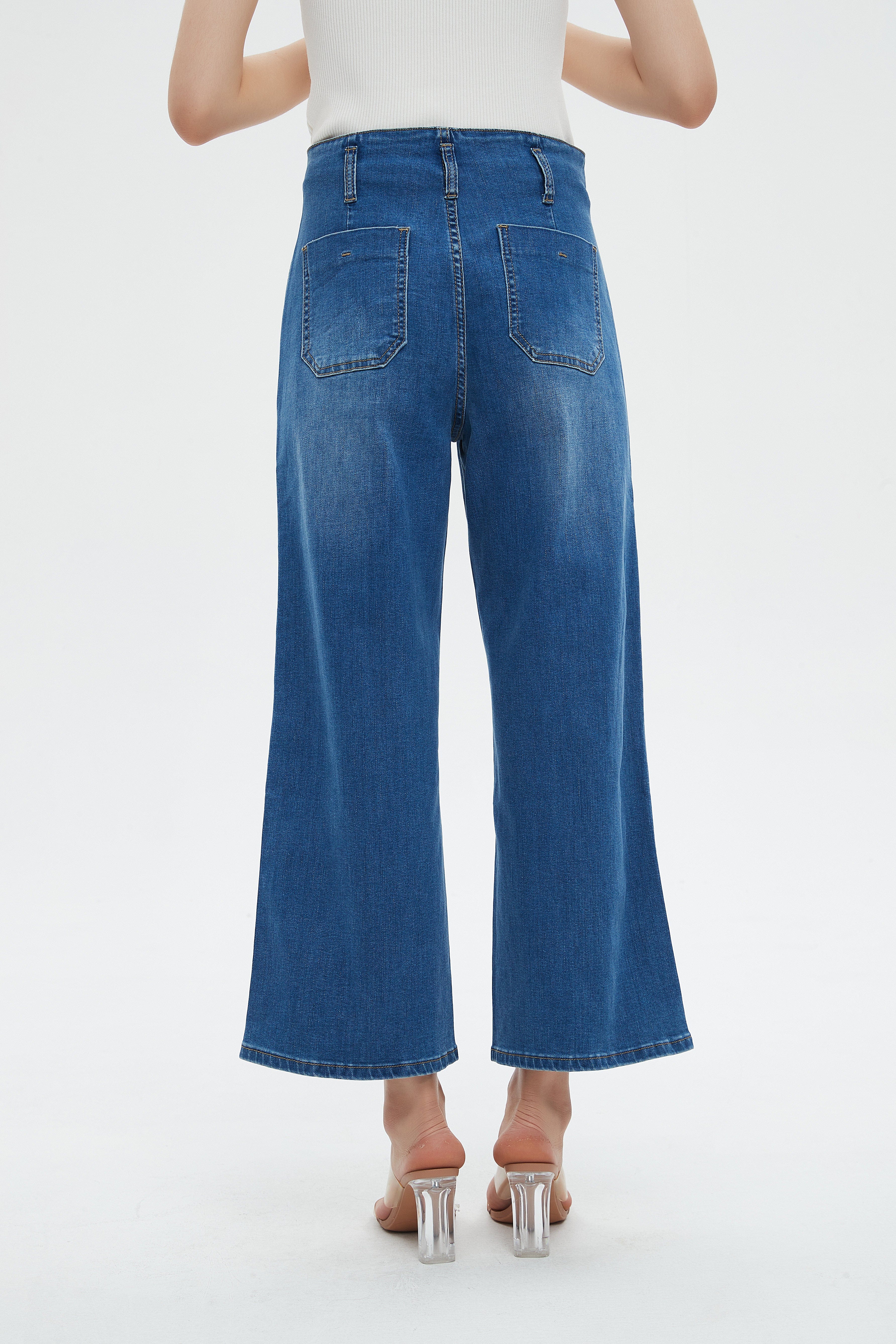 ميكا بنطلون جينز نسائي برجل 3/4 واسعة