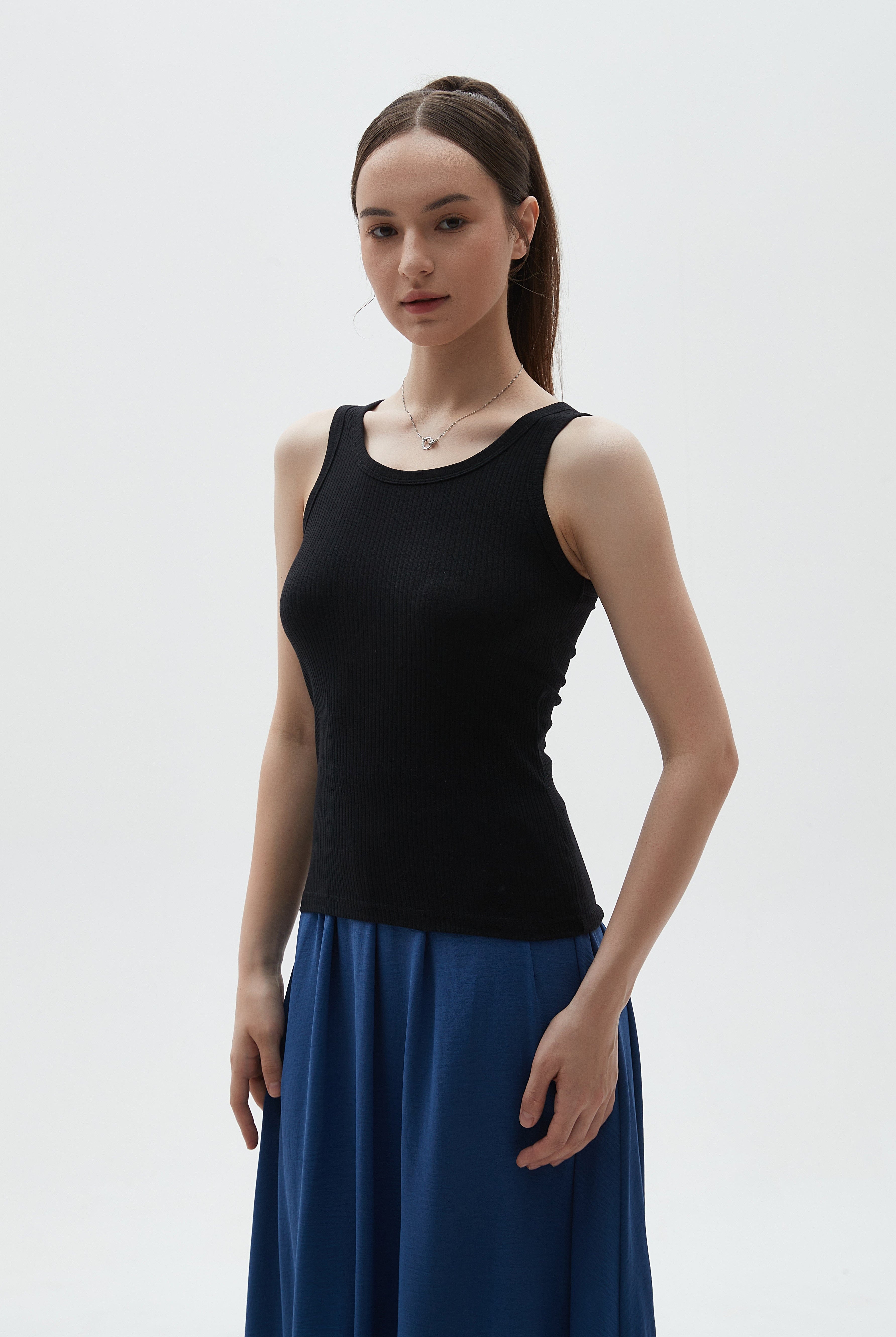 ميكا توب تانك سادة مضلع بحمالات عريضة