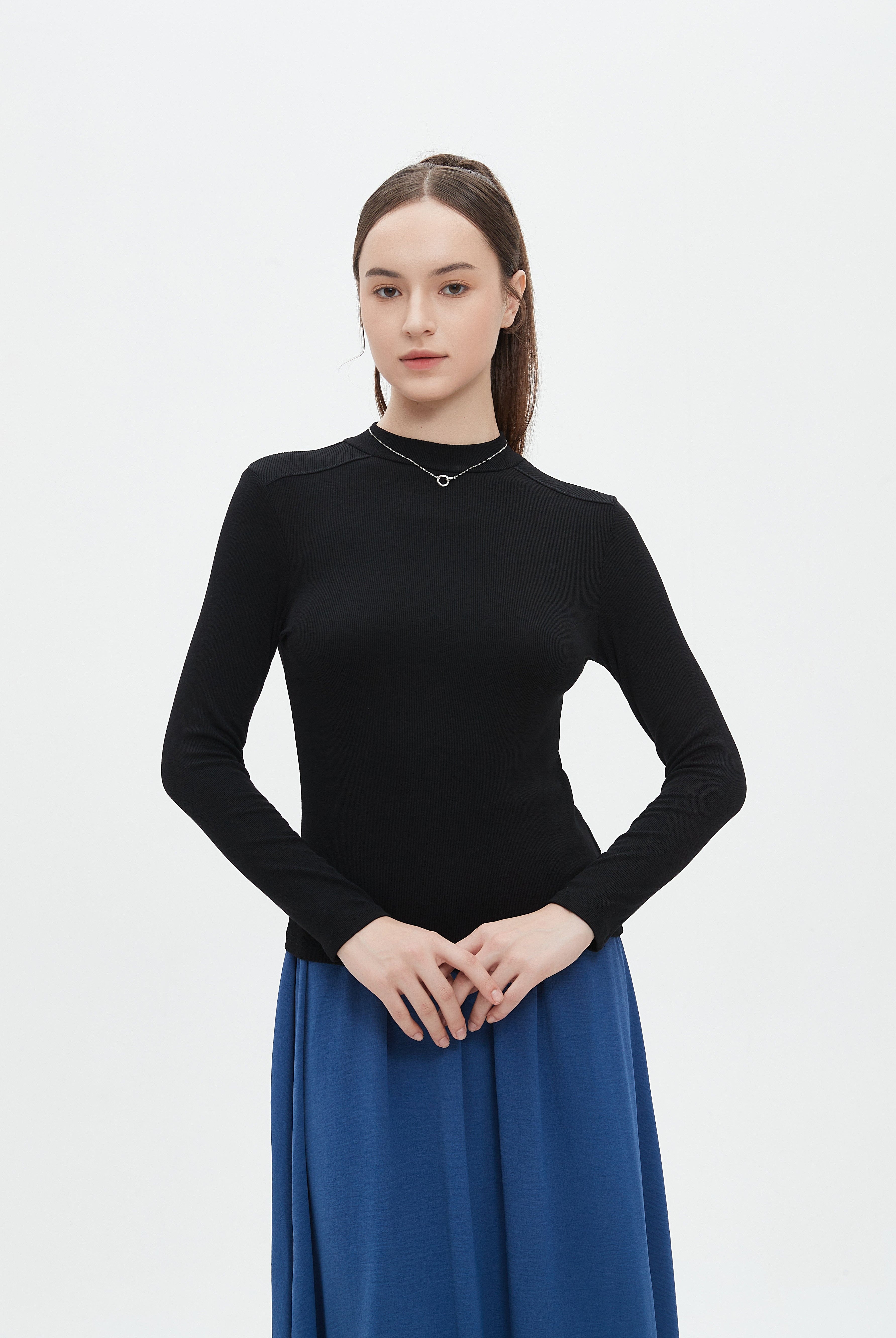 ميكا بلوزة نسائية طويلة للشتاء بكم طويل ورقبة دائرية