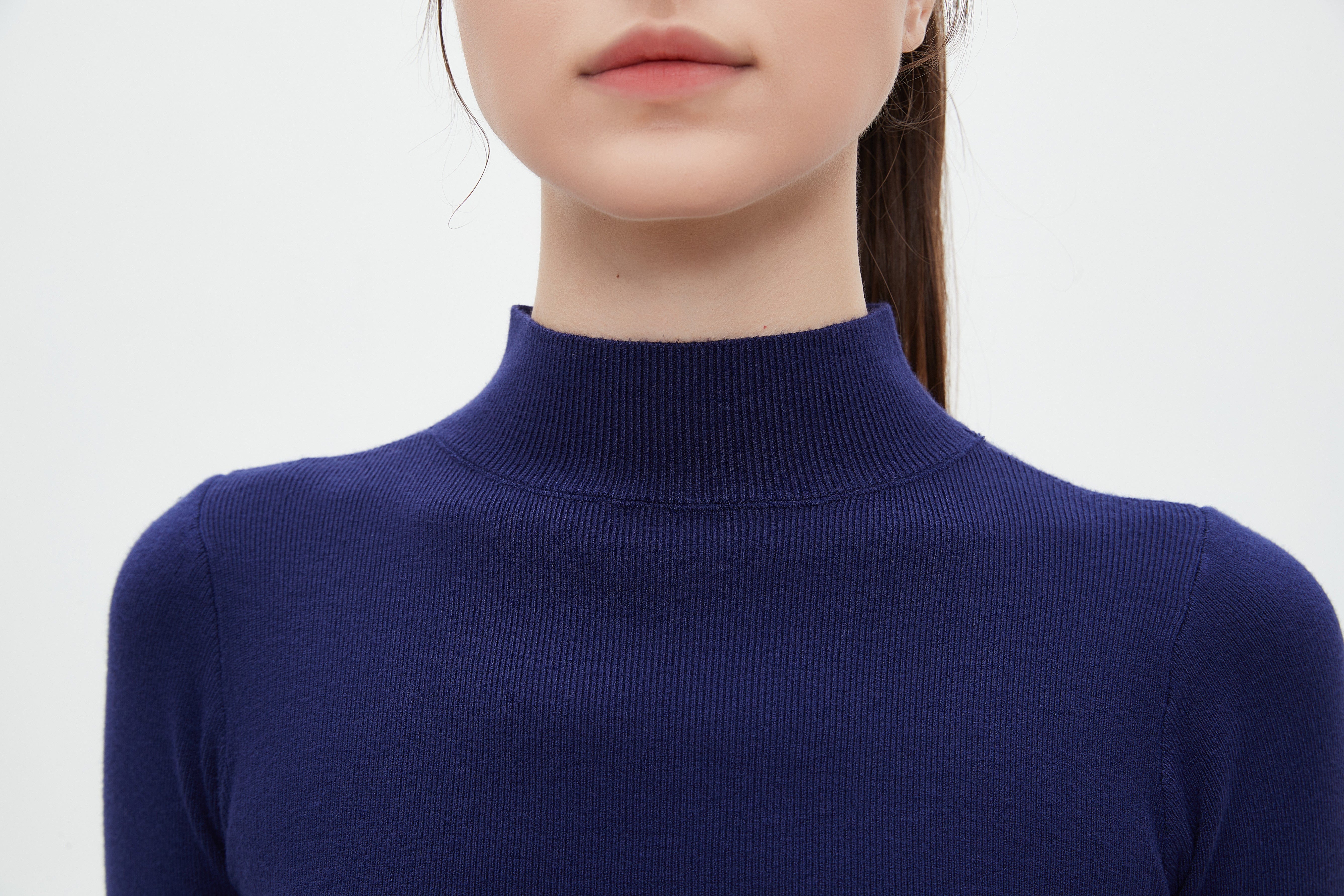 ميكا بلوزة نسائية برقبة عالية وكم طويل للشتاء