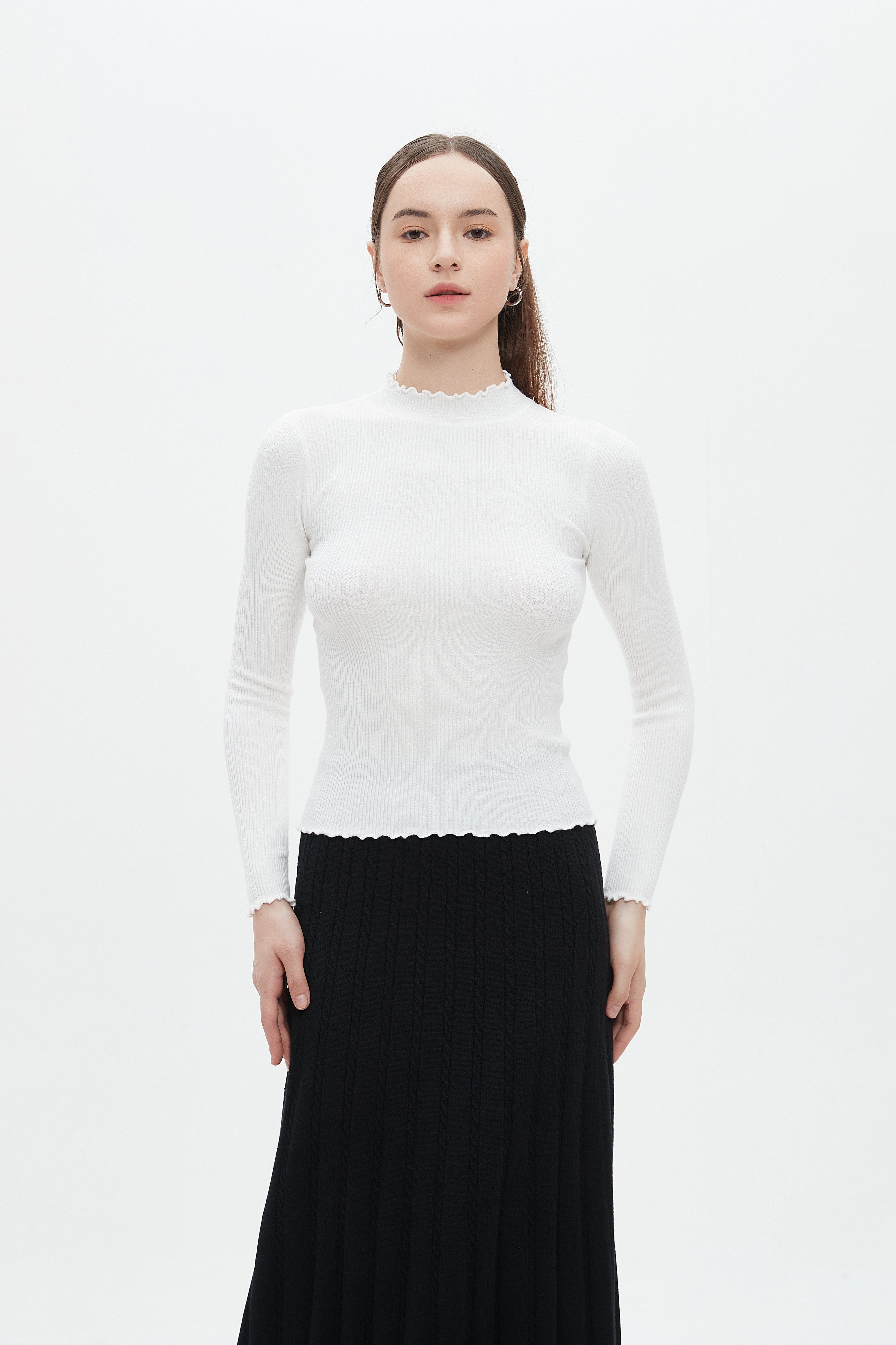 ميكا توب نسائي للشتاء بكم طويل ورقبة دائرية