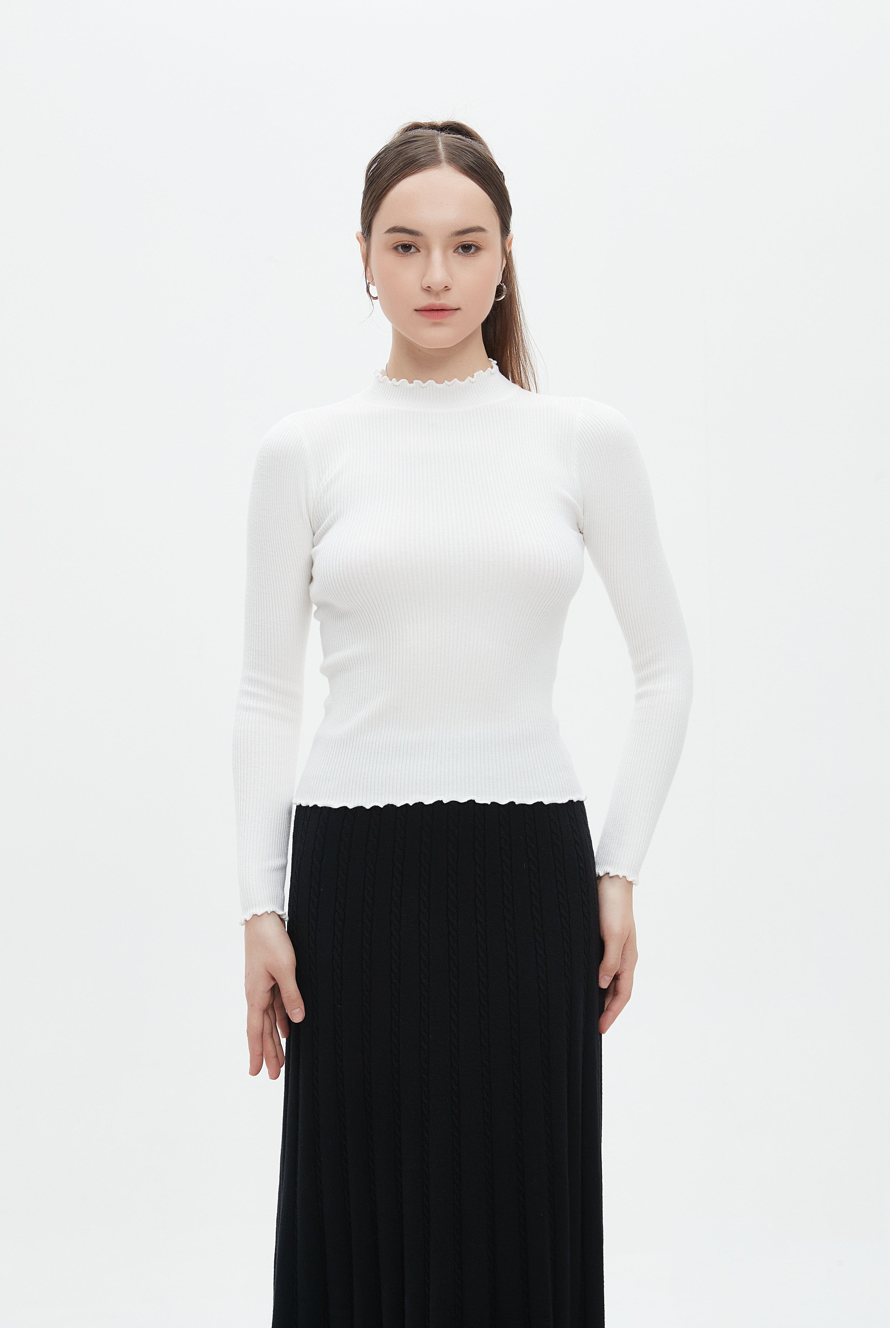 ميكا توب نسائي للشتاء بكم طويل ورقبة دائرية