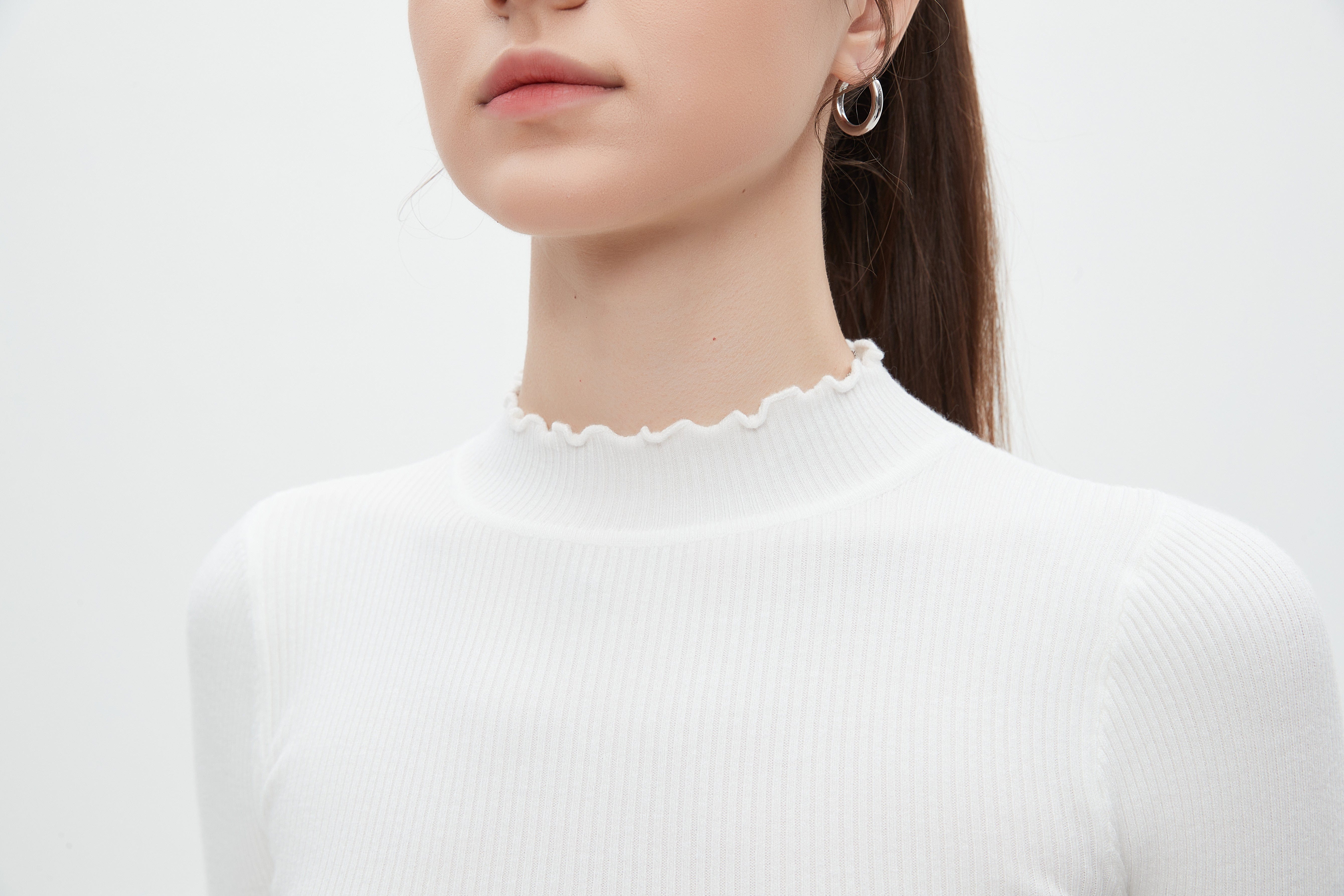 ميكا توب نسائي للشتاء بكم طويل ورقبة دائرية