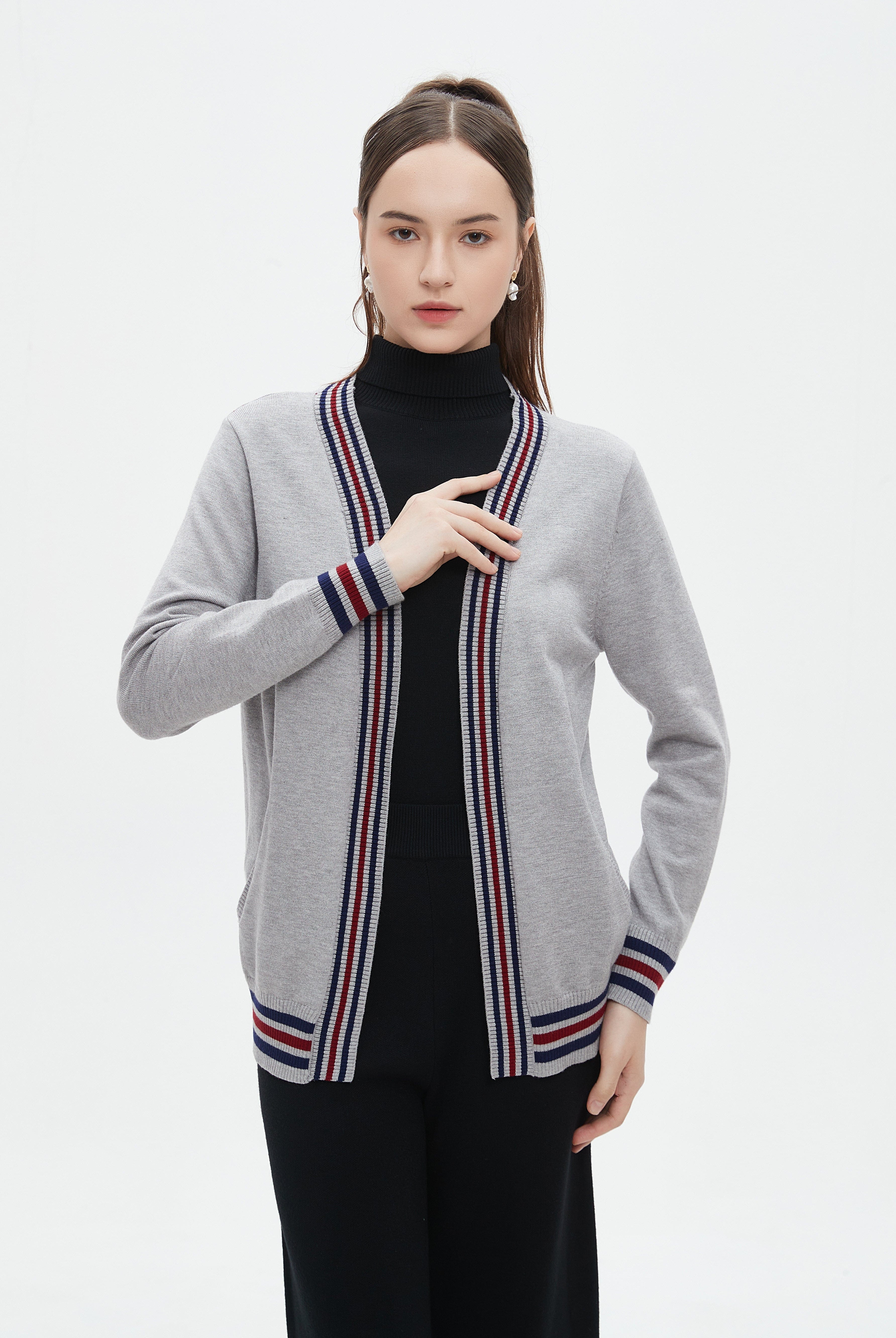 ميكا كارديجان طويل منقوش بخياطة ملونة