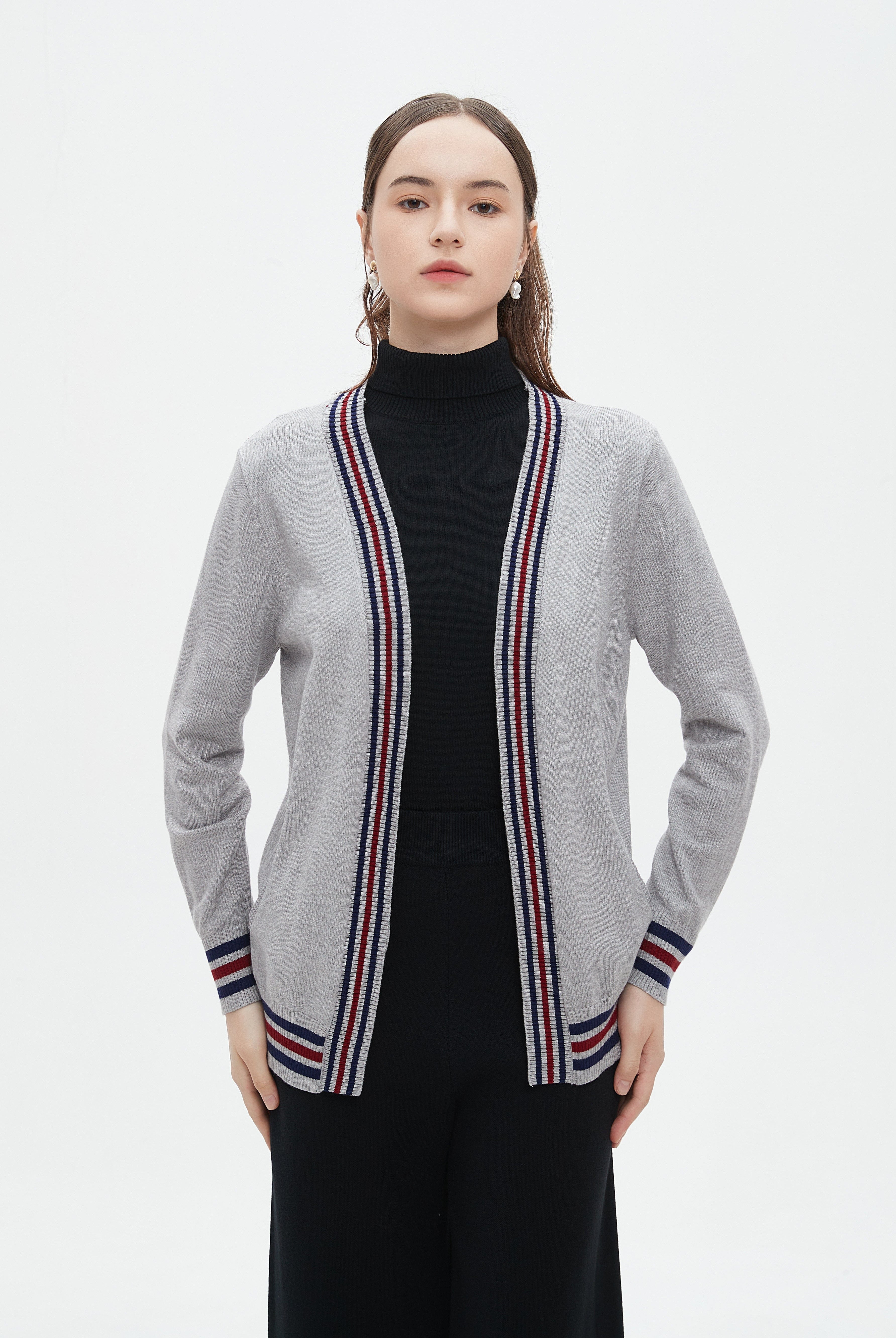 ميكا كارديجان طويل منقوش بخياطة ملونة