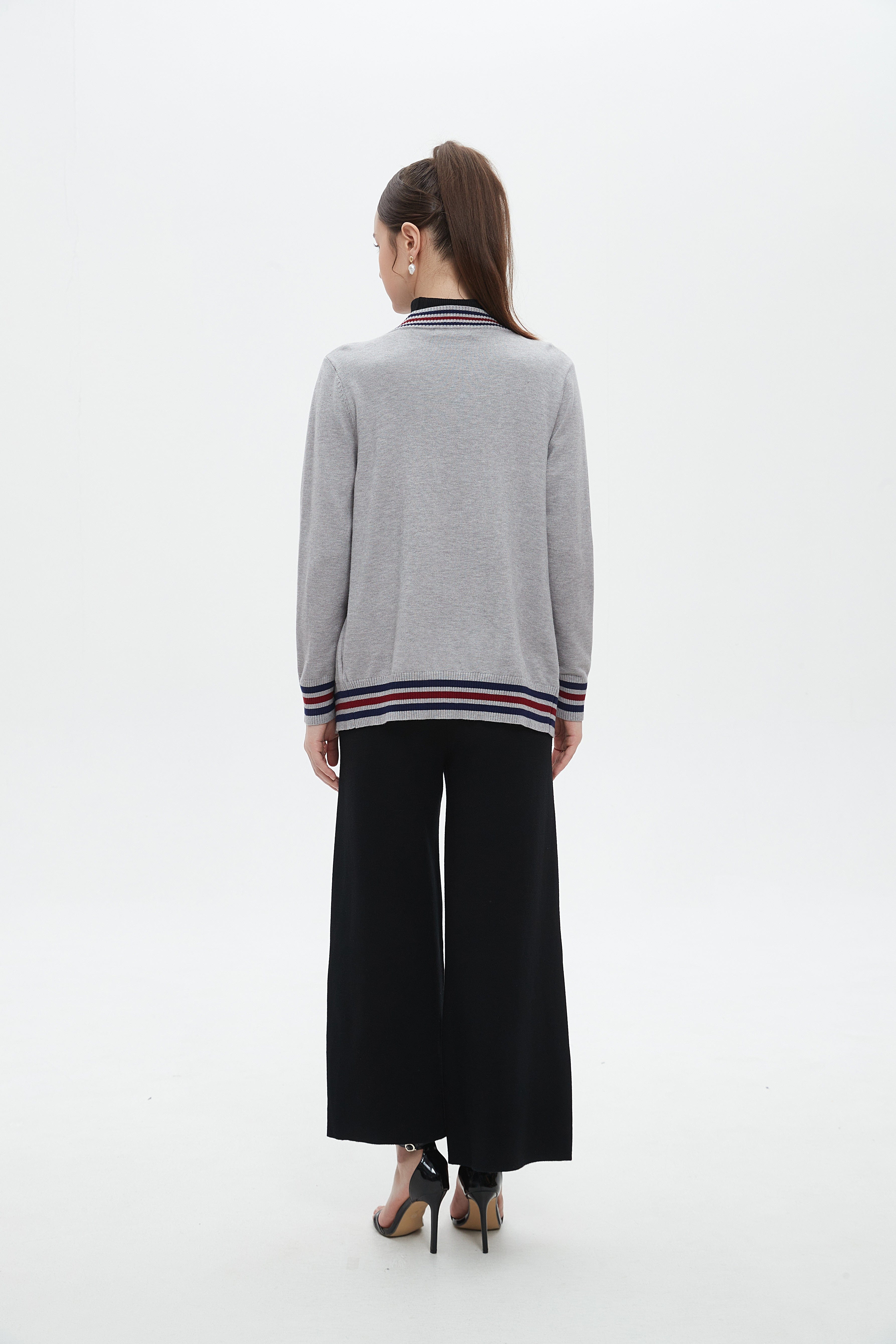 ميكا كارديجان طويل منقوش بخياطة ملونة