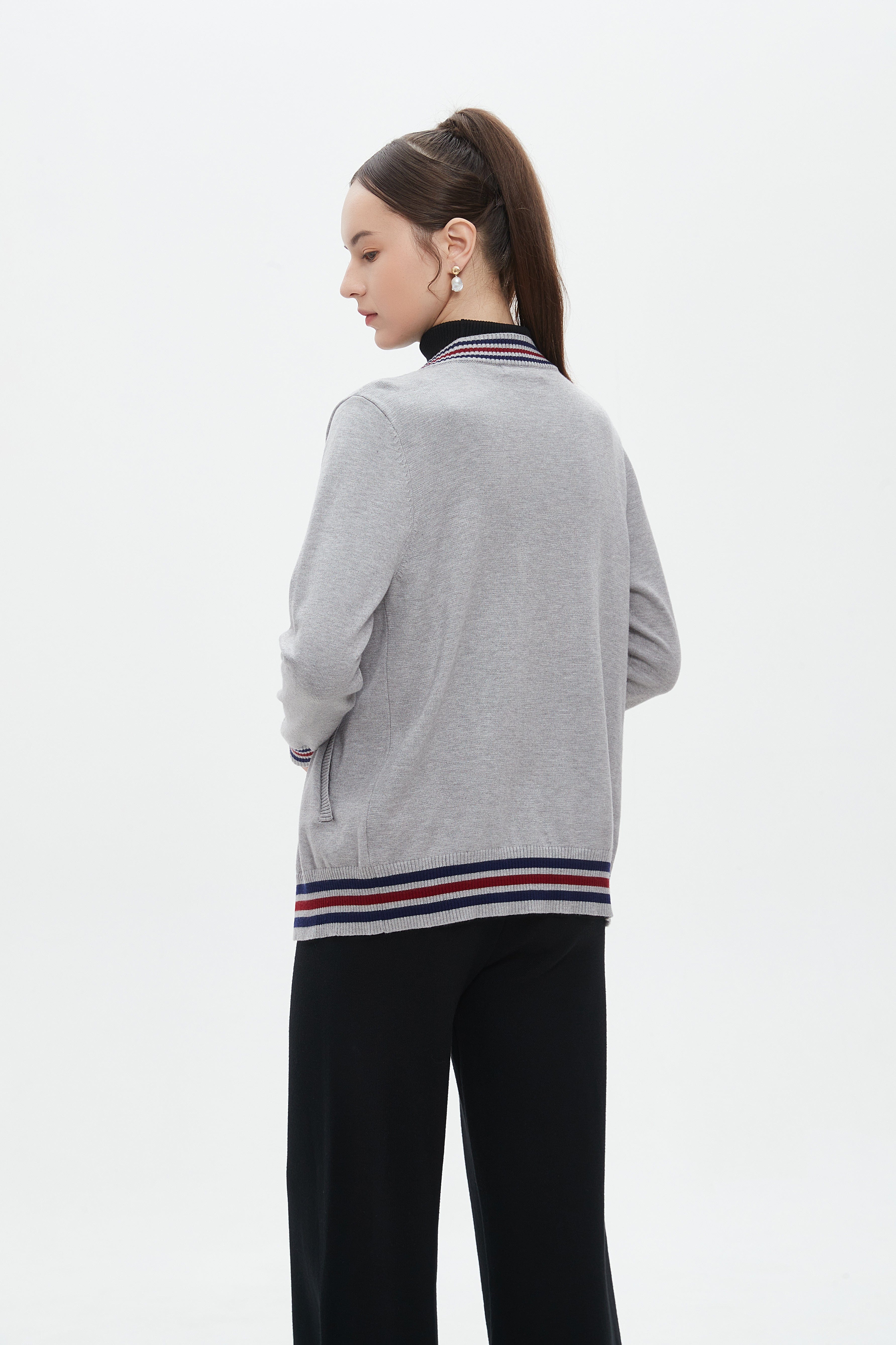 ميكا كارديجان طويل منقوش بخياطة ملونة