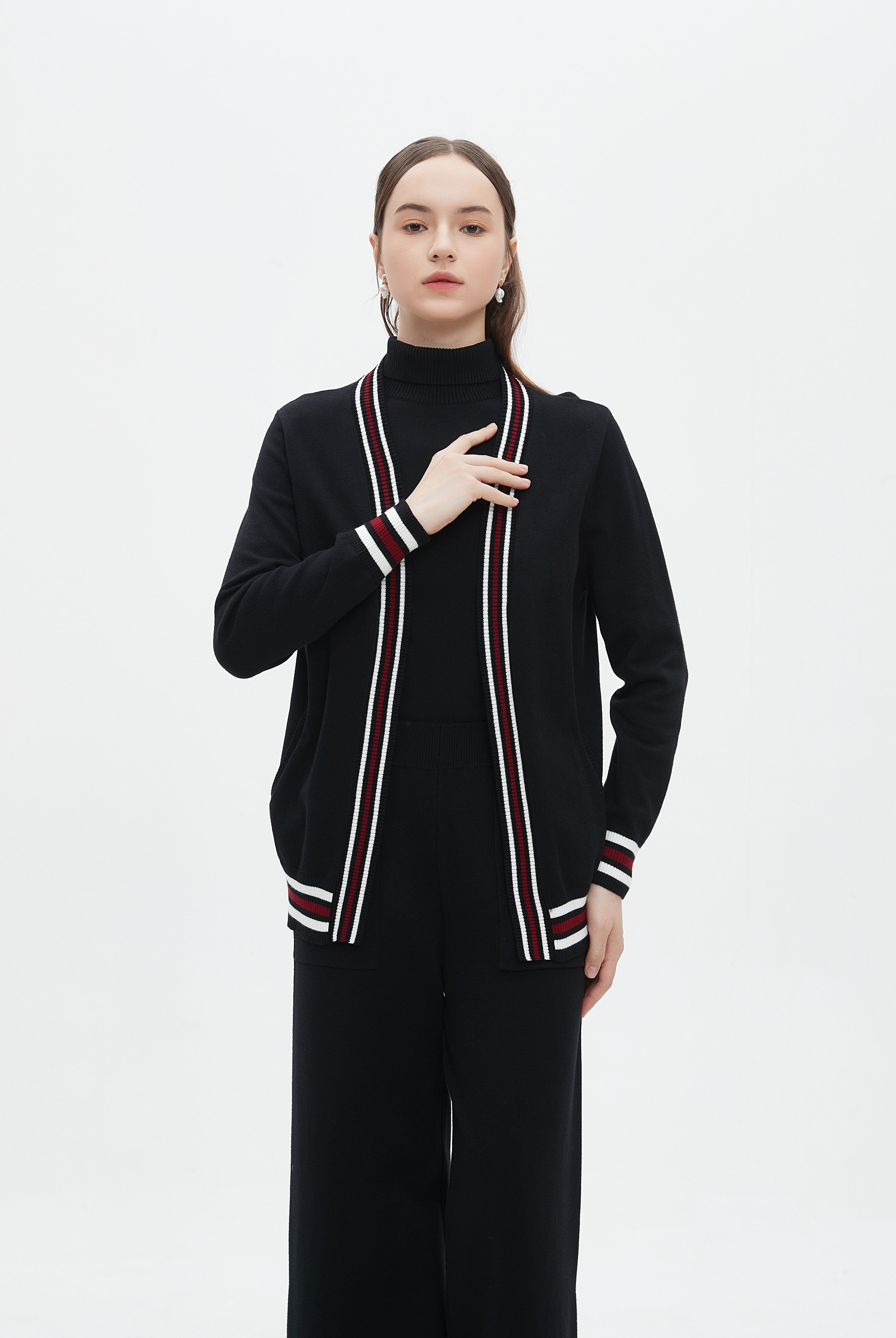 ميكا كارديجان طويل منقوش بخياطة ملونة