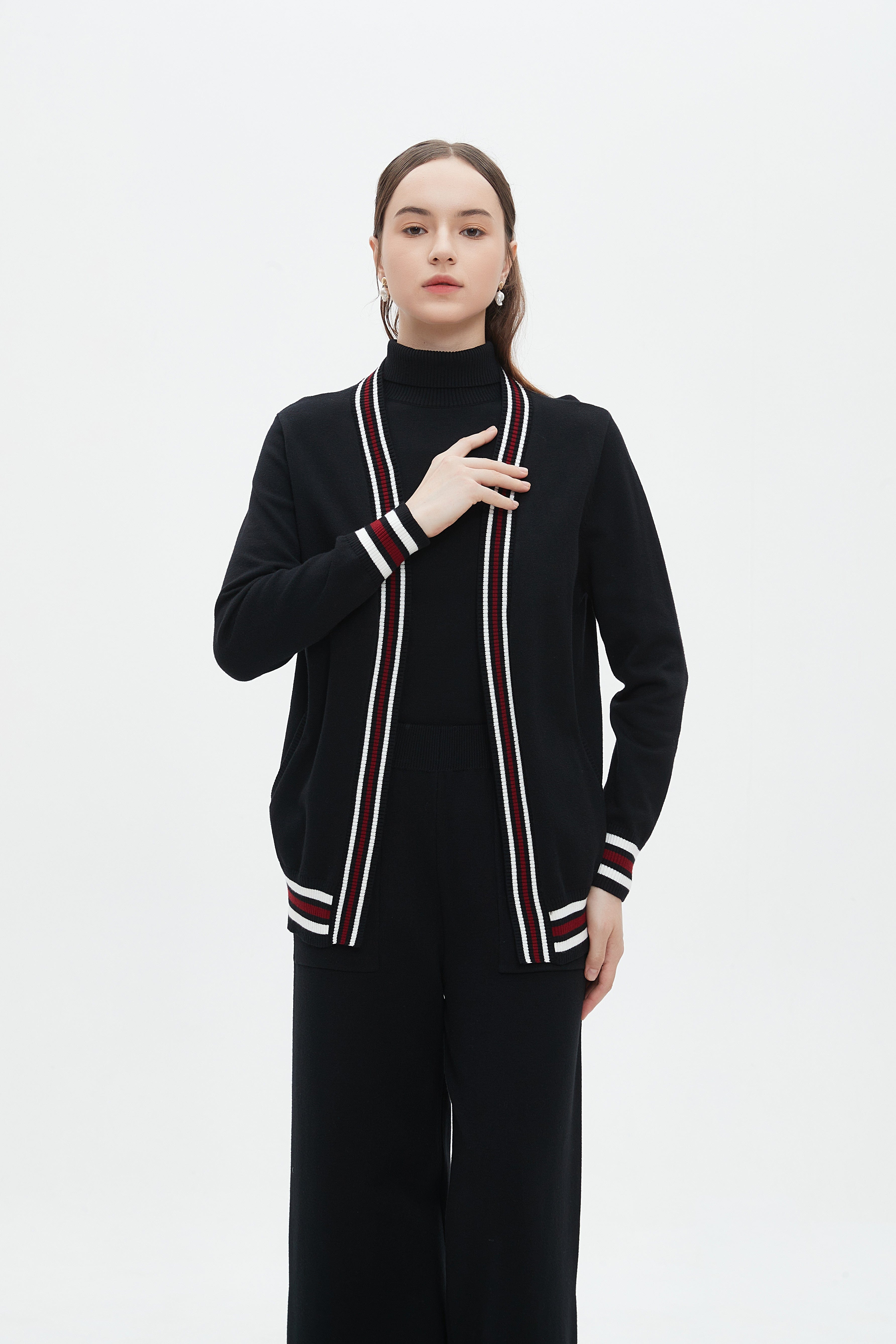 ميكا كارديجان طويل منقوش بخياطة ملونة