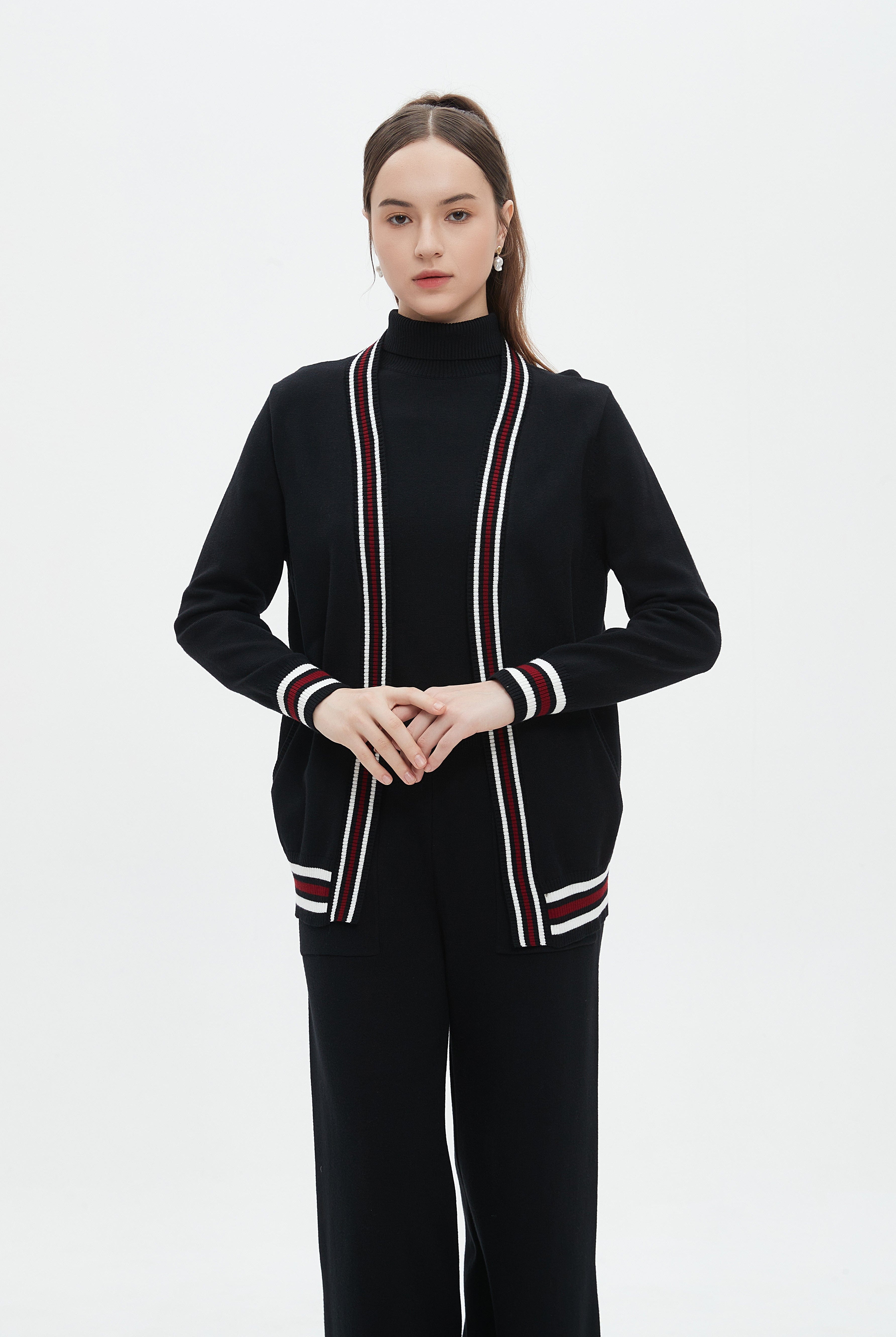 ميكا كارديجان طويل منقوش بخياطة ملونة