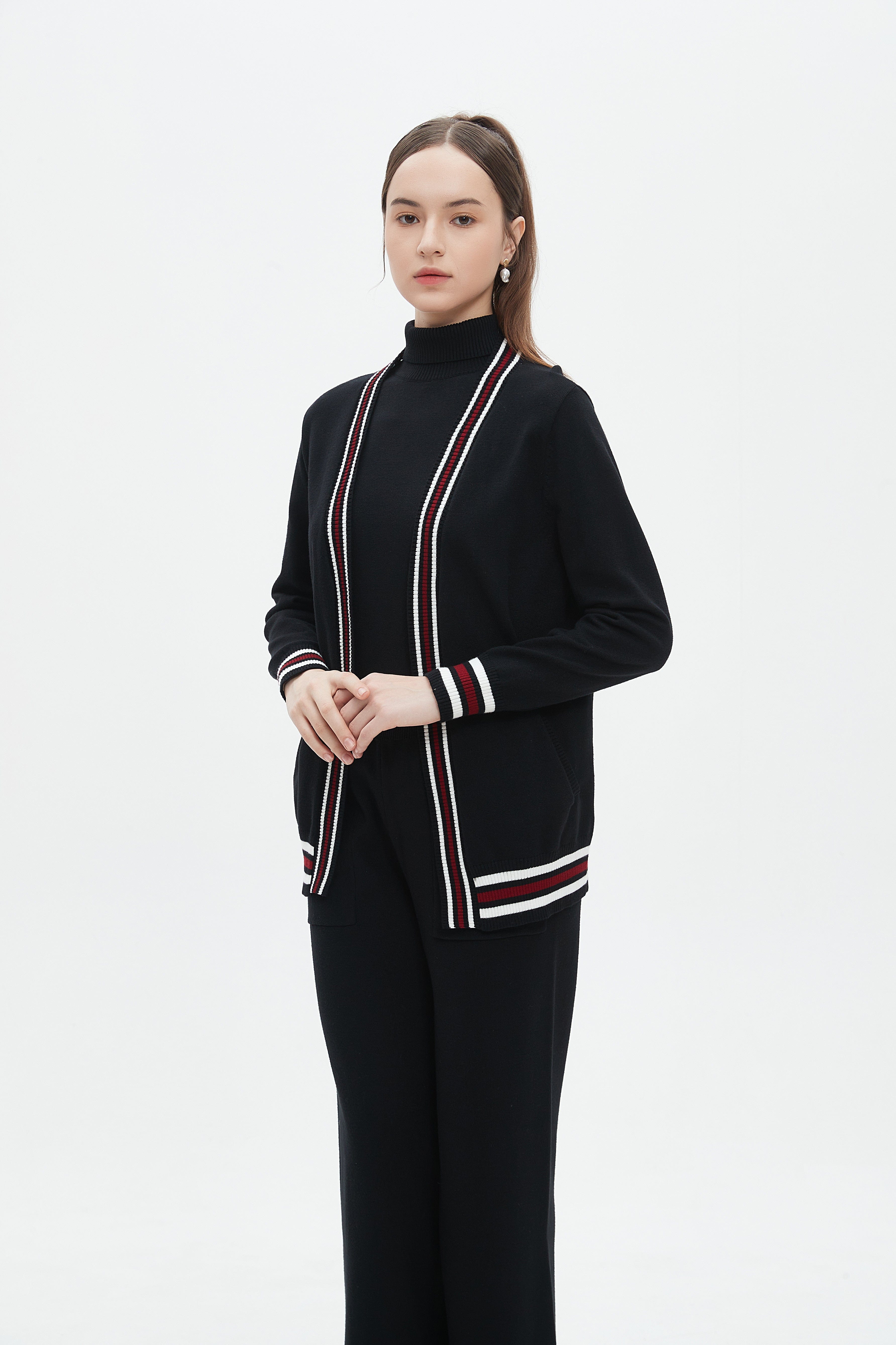 ميكا كارديجان طويل منقوش بخياطة ملونة