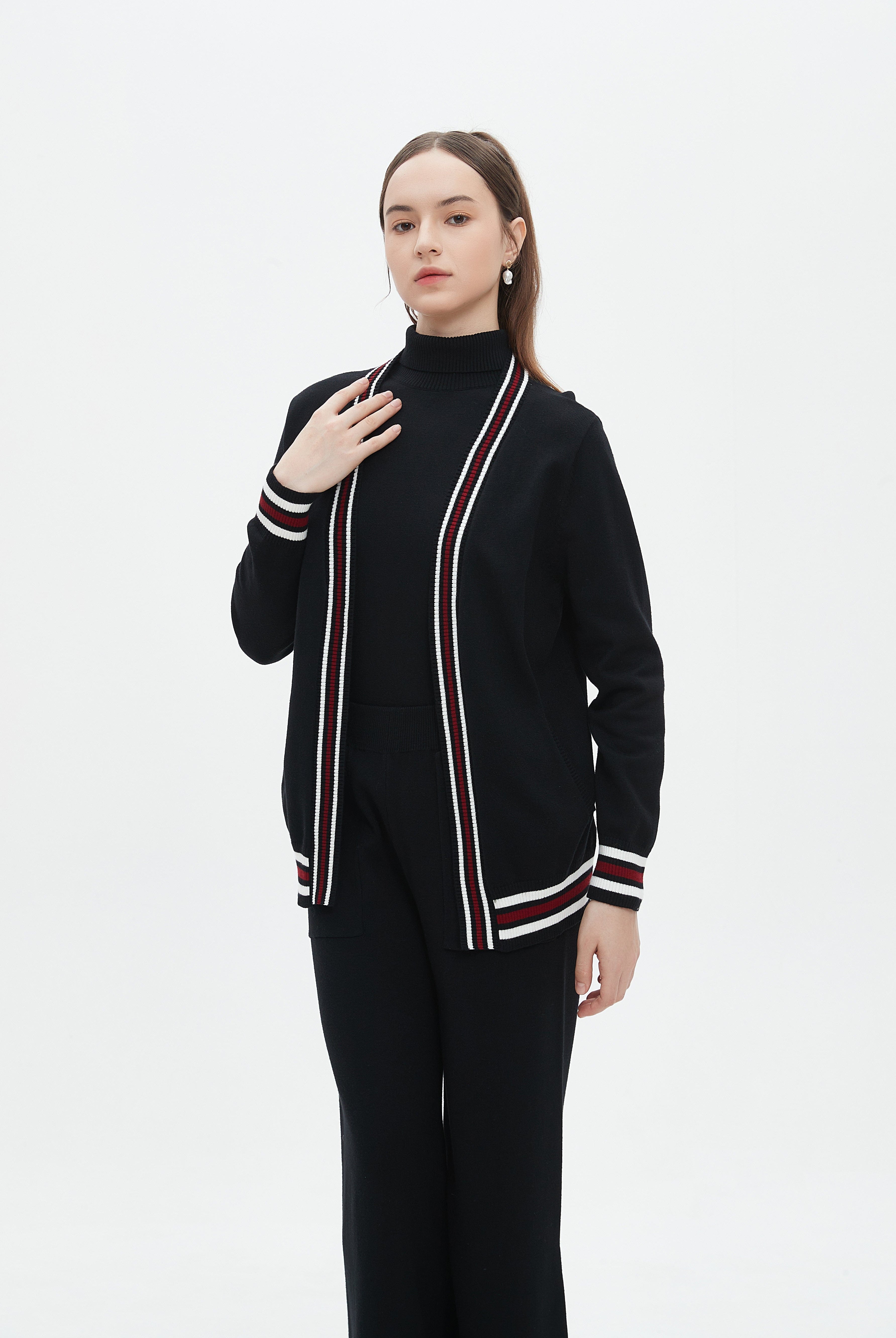 ميكا كارديجان طويل منقوش بخياطة ملونة