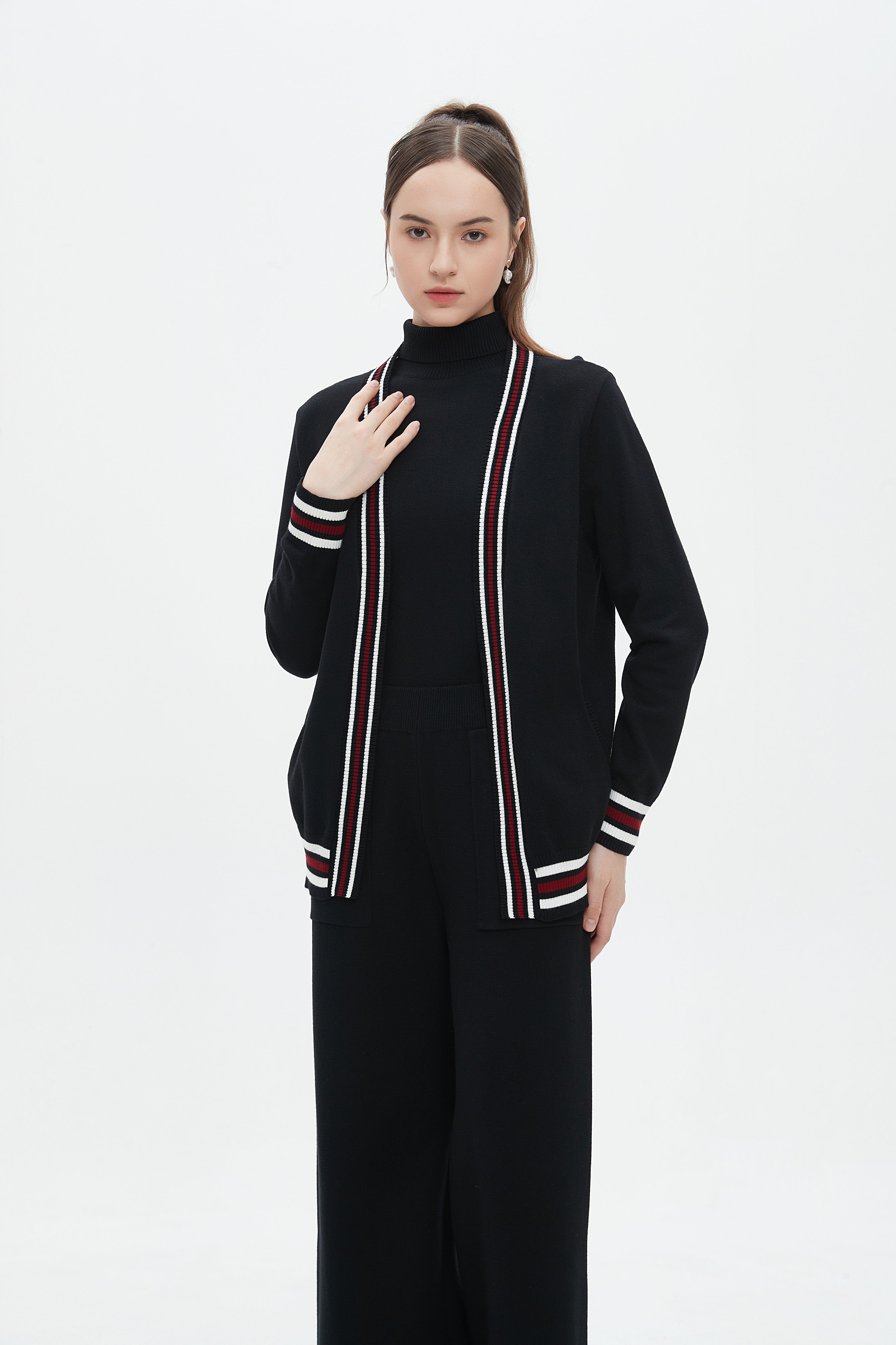 ميكا كارديجان طويل منقوش بخياطة ملونة