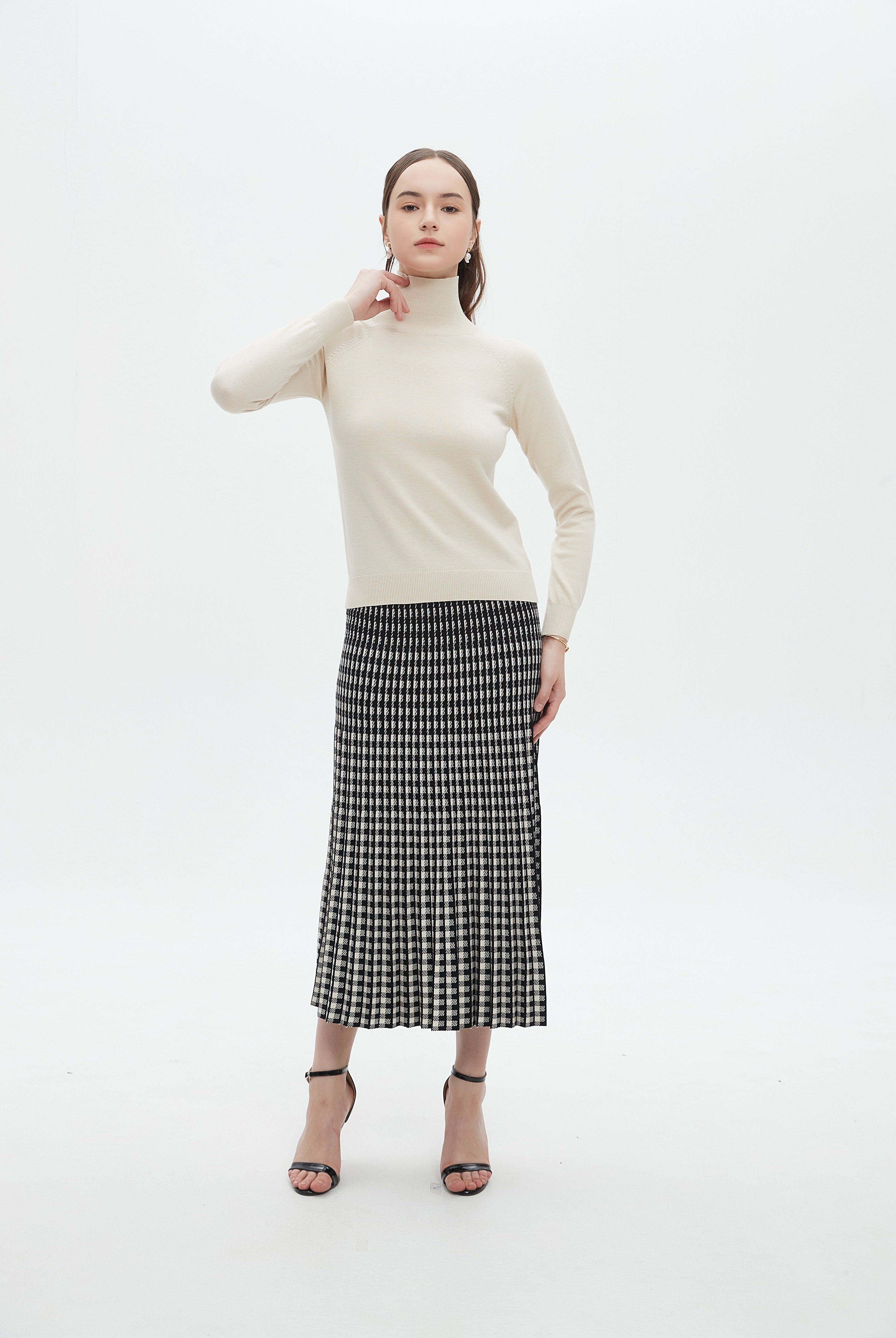 ميكا بلوزة نسائية سادة بكم طويل ورقبة عالية للشتاء