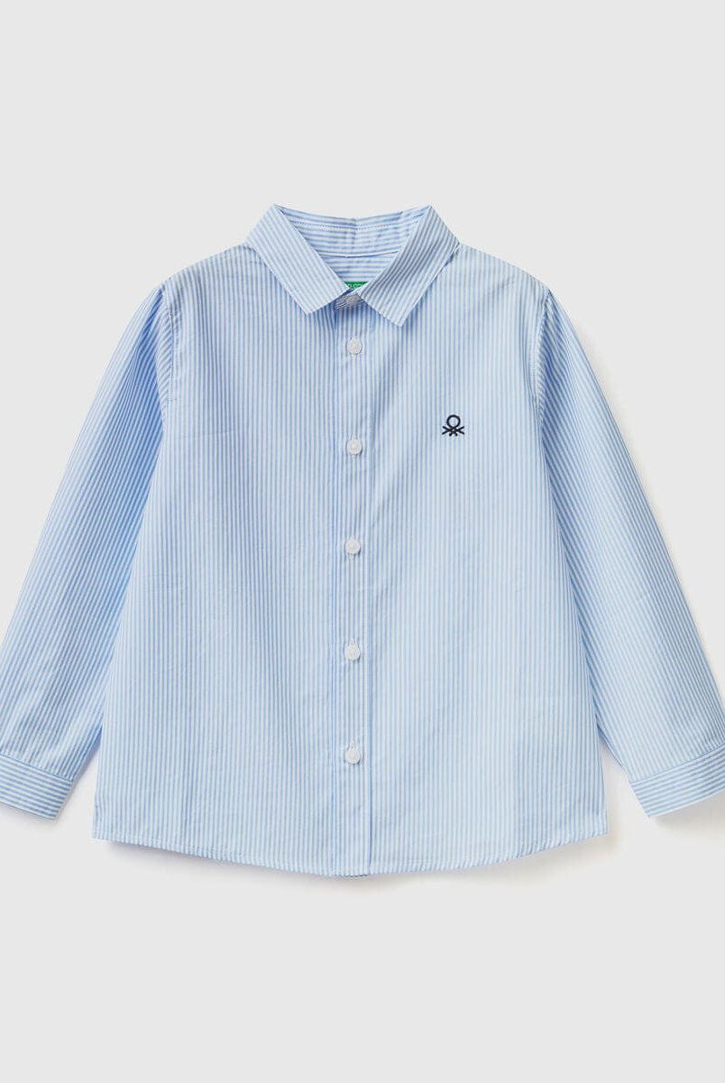 يونايتد كولورز اوف بينيتون قميص بناتي مخطط بالطول مع شعار