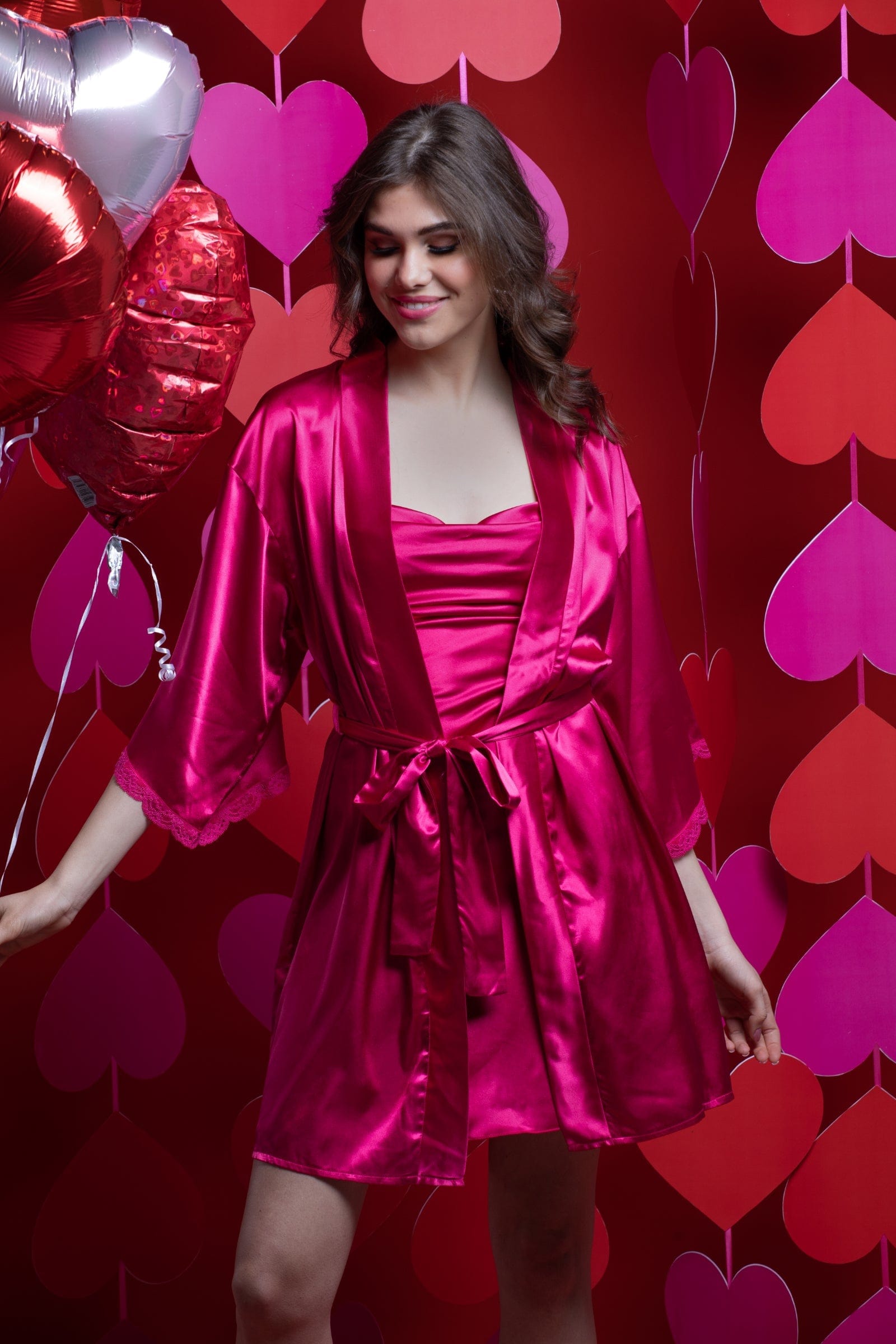 كارينا روب ستان نص كم مزين بالدانتيل نسائي فوشيا